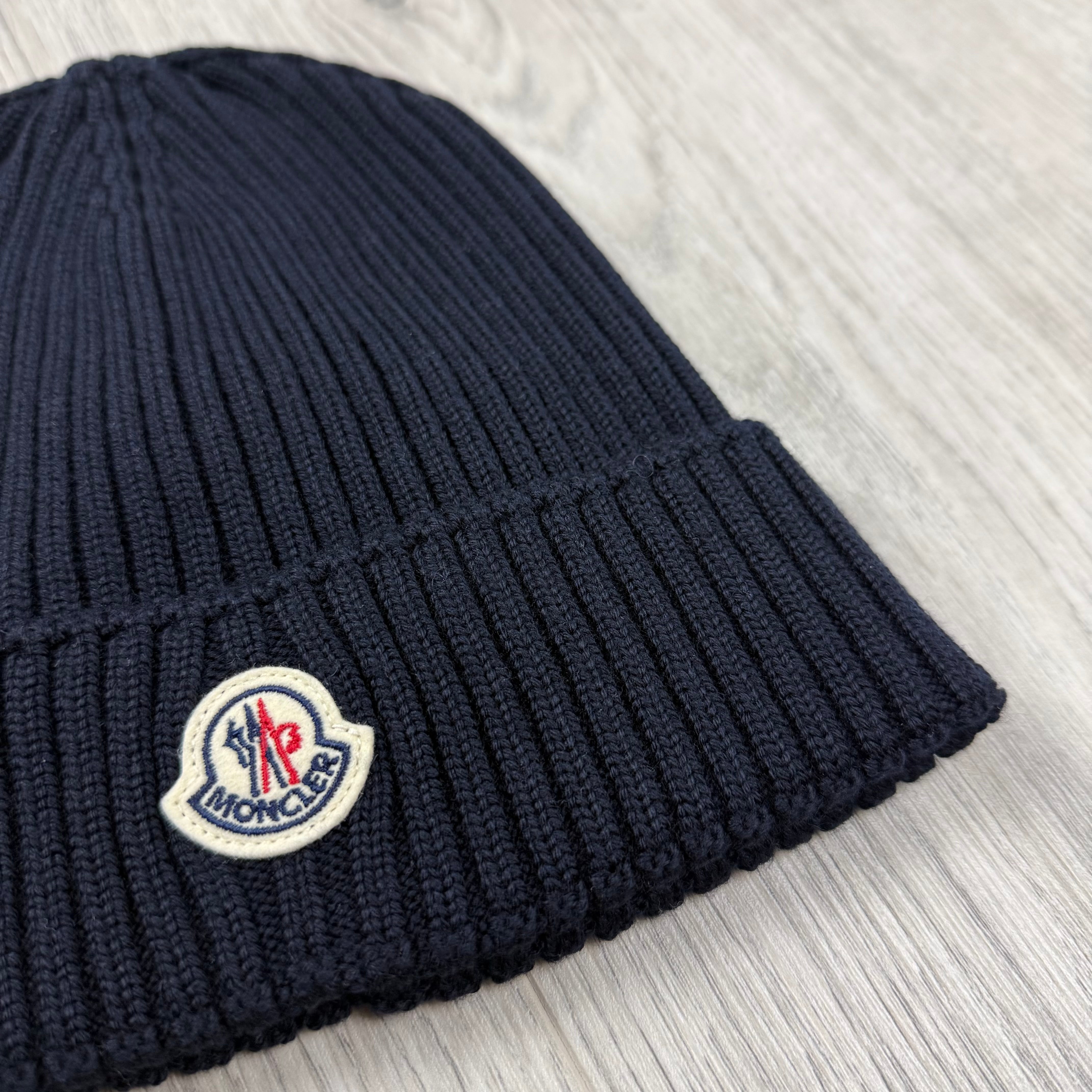 Moncler Junior Ribbed Beanie - Navy