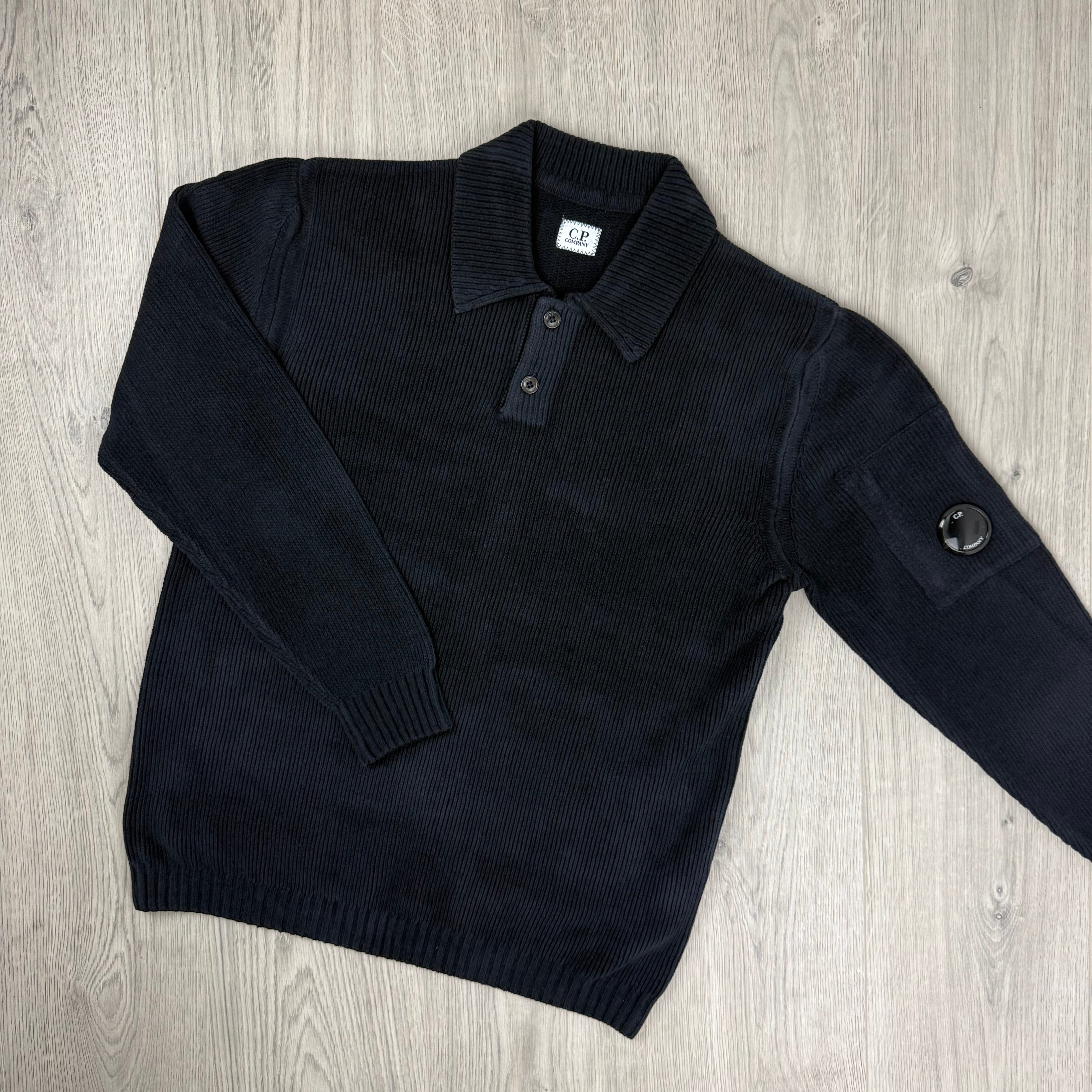 CP Company Chenille Knit Polo - Navy