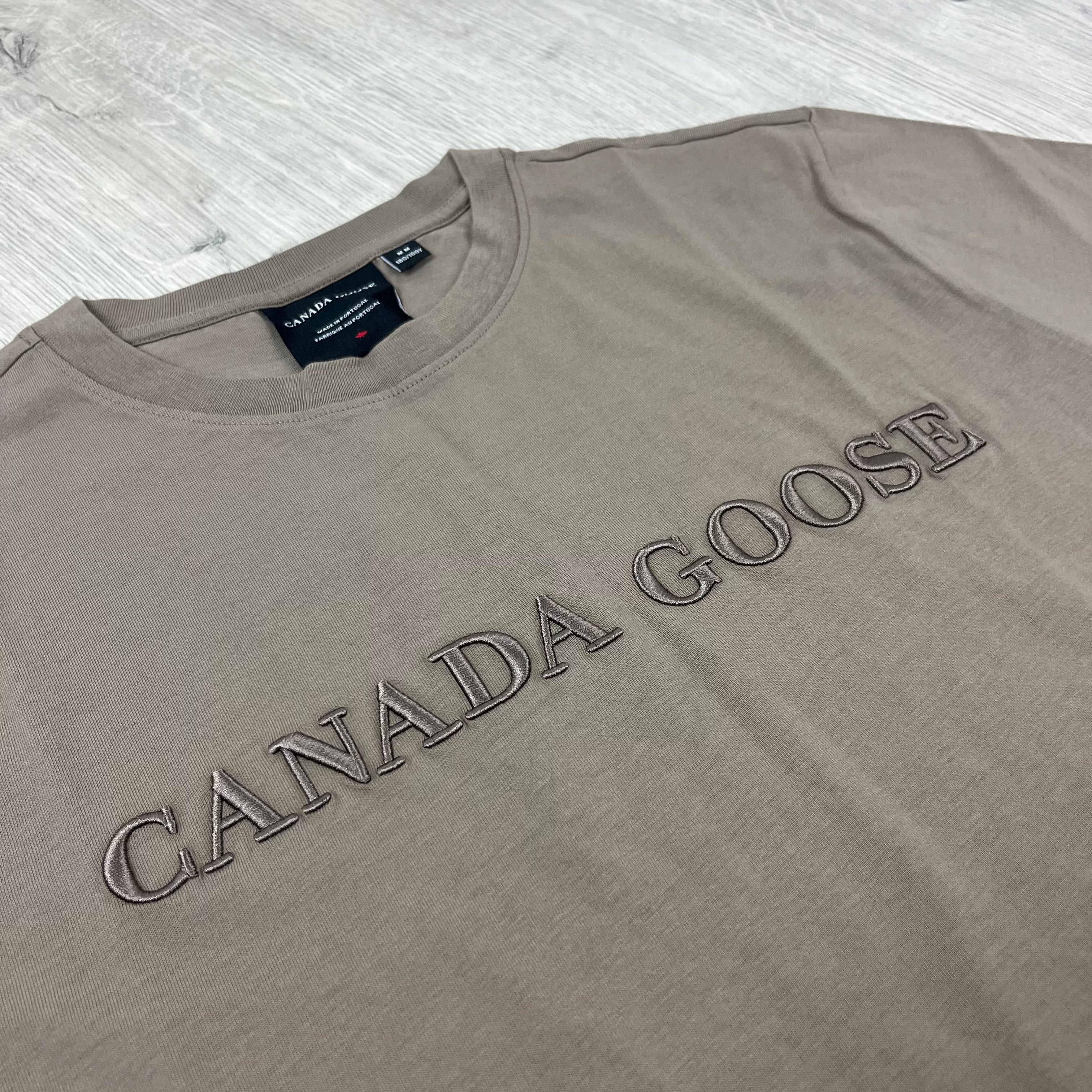 Men's Canada Goose Emersen T-Shirt in Taupe Grey. On sale at Open Attire.