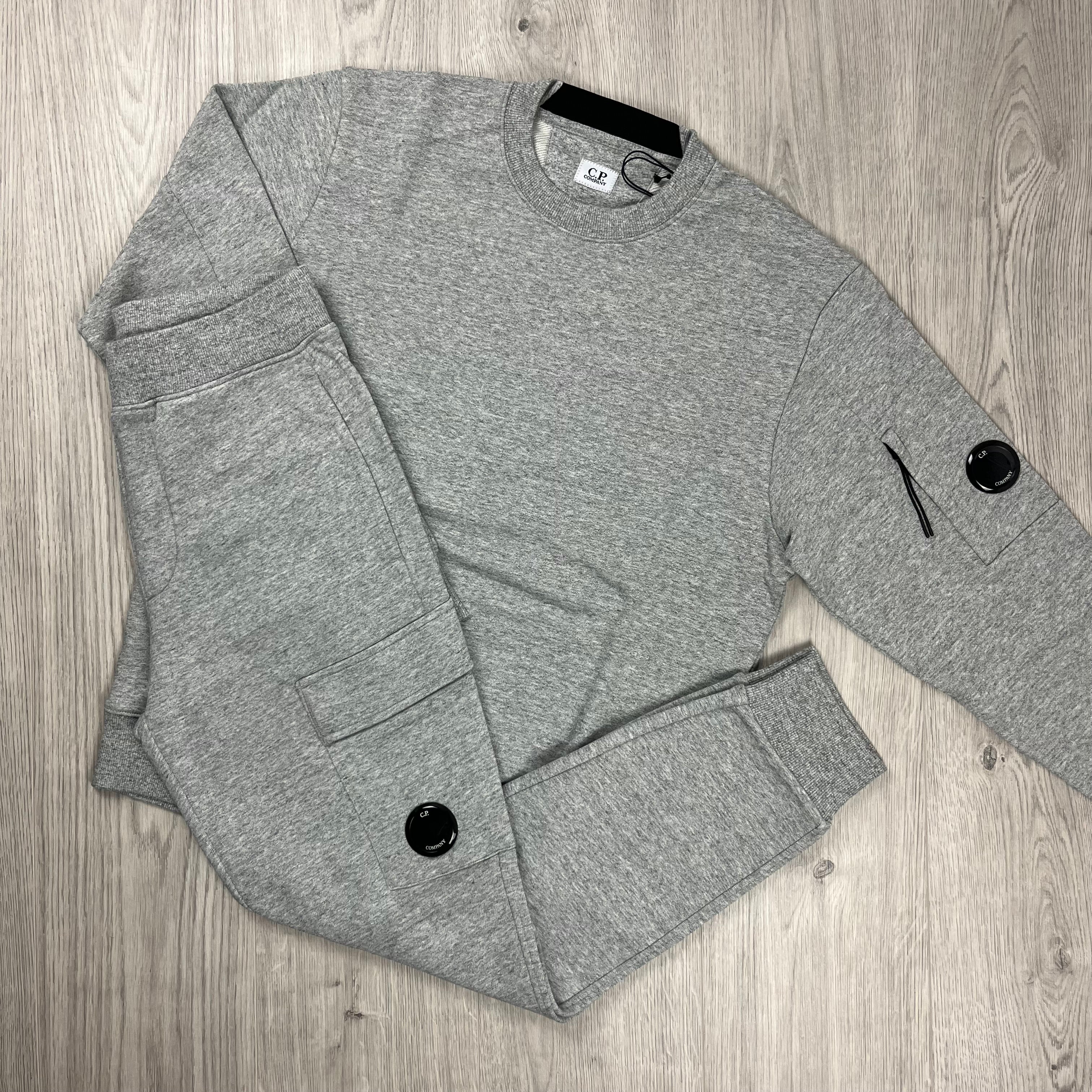 CP Company tracksuit in Greystone Melange. On sale at Open Attire.