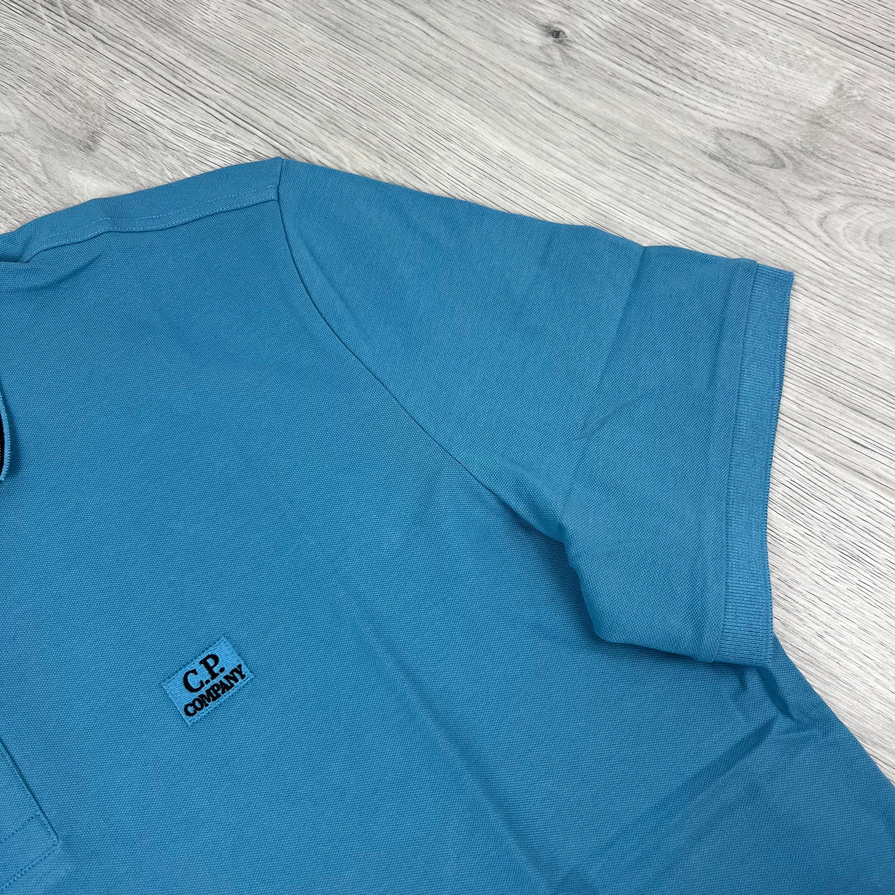 CP Company Piquet Polo Shirt - Aegean Blue