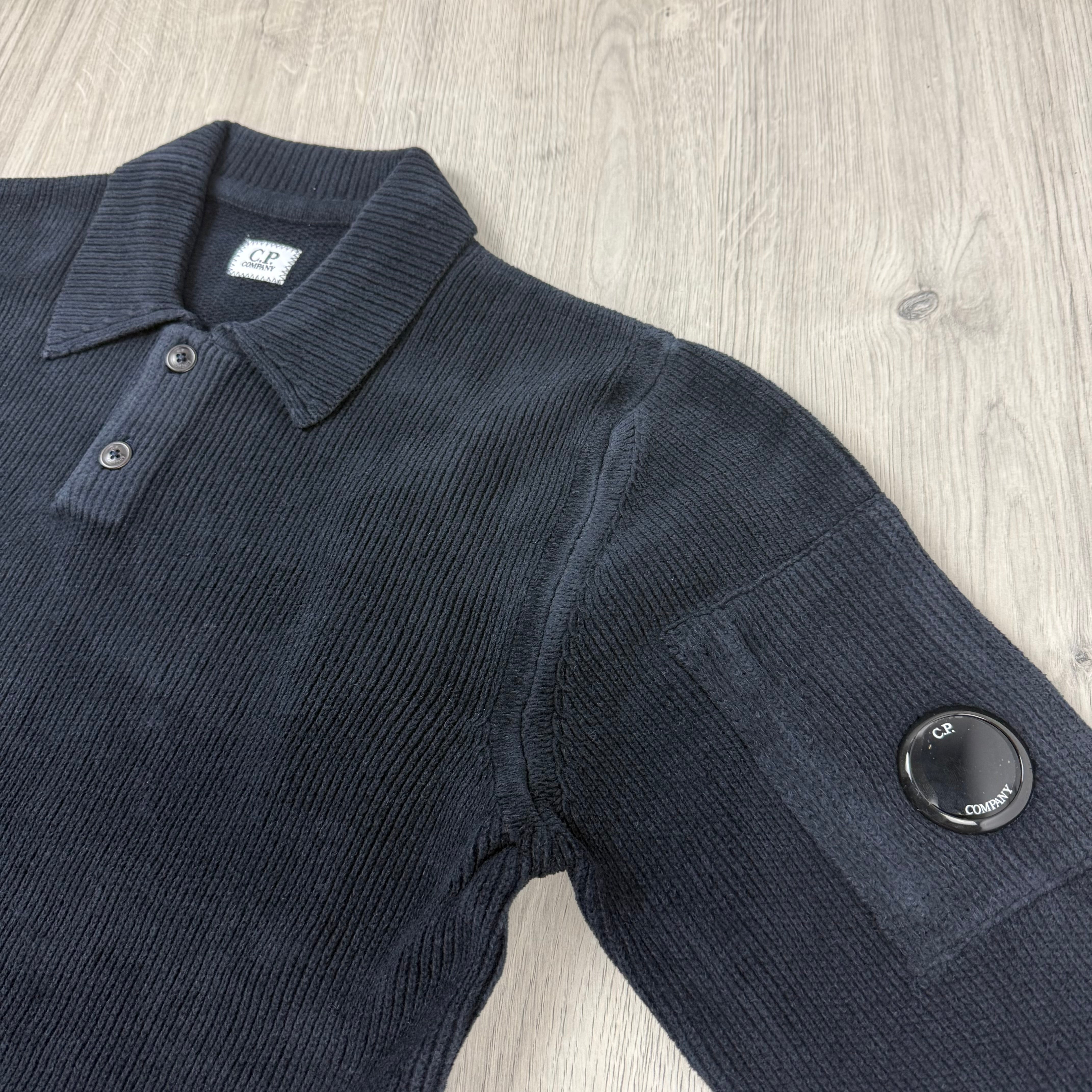 CP Company Chenille Knit Polo - Navy