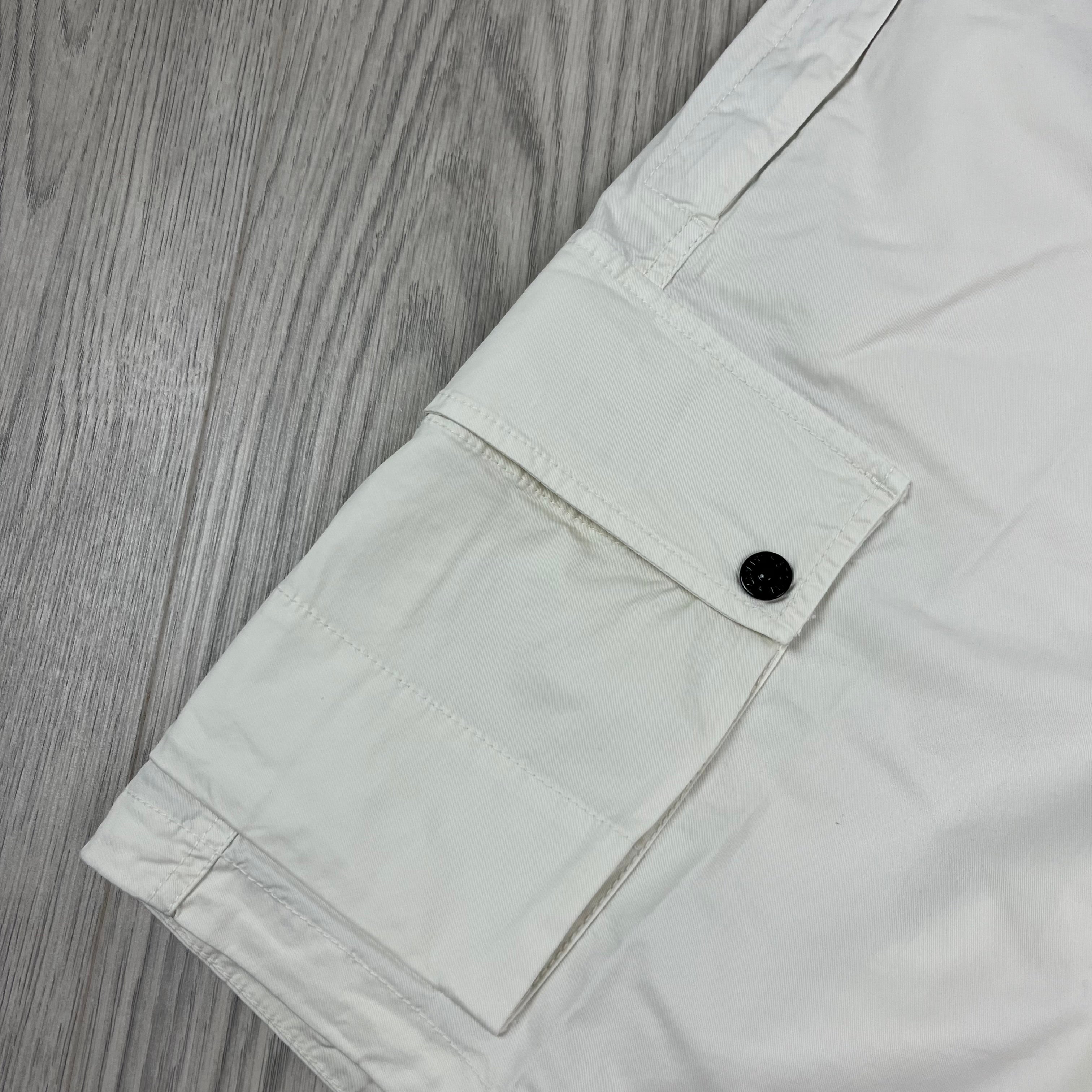 Men's Stone Island Cargo Shorts in Ivory. On sale at Open Attire.