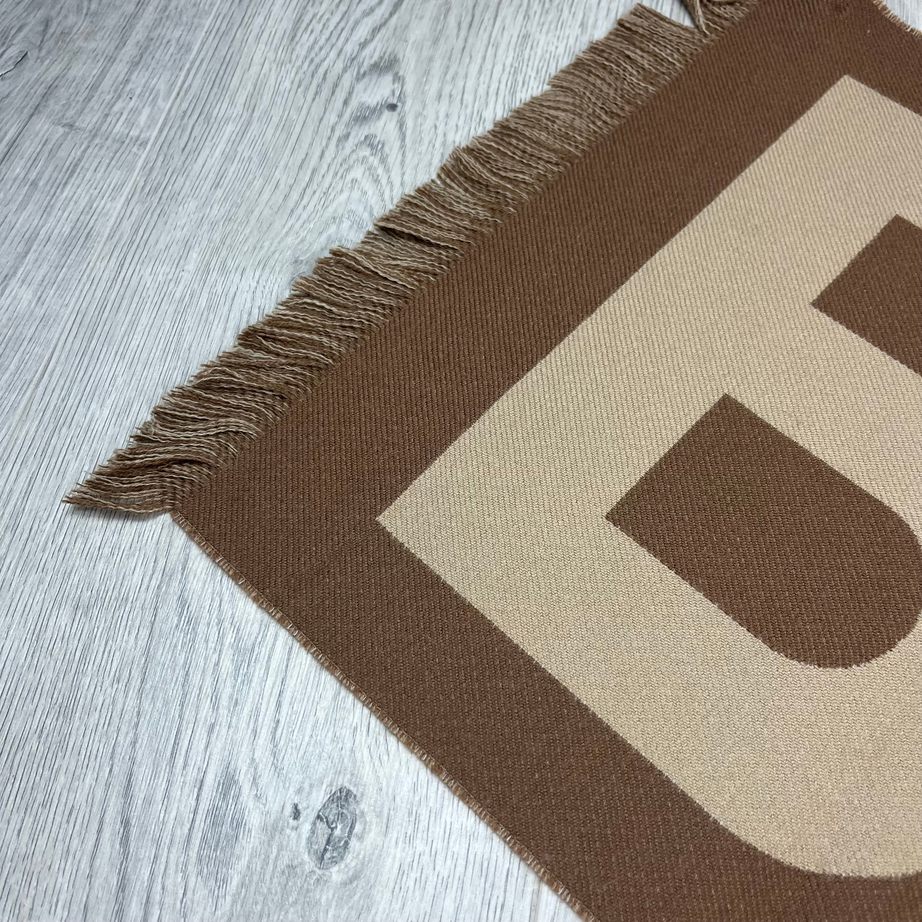 Burberry Wool Scarf in Birch Brown. On sale at Open Attire.