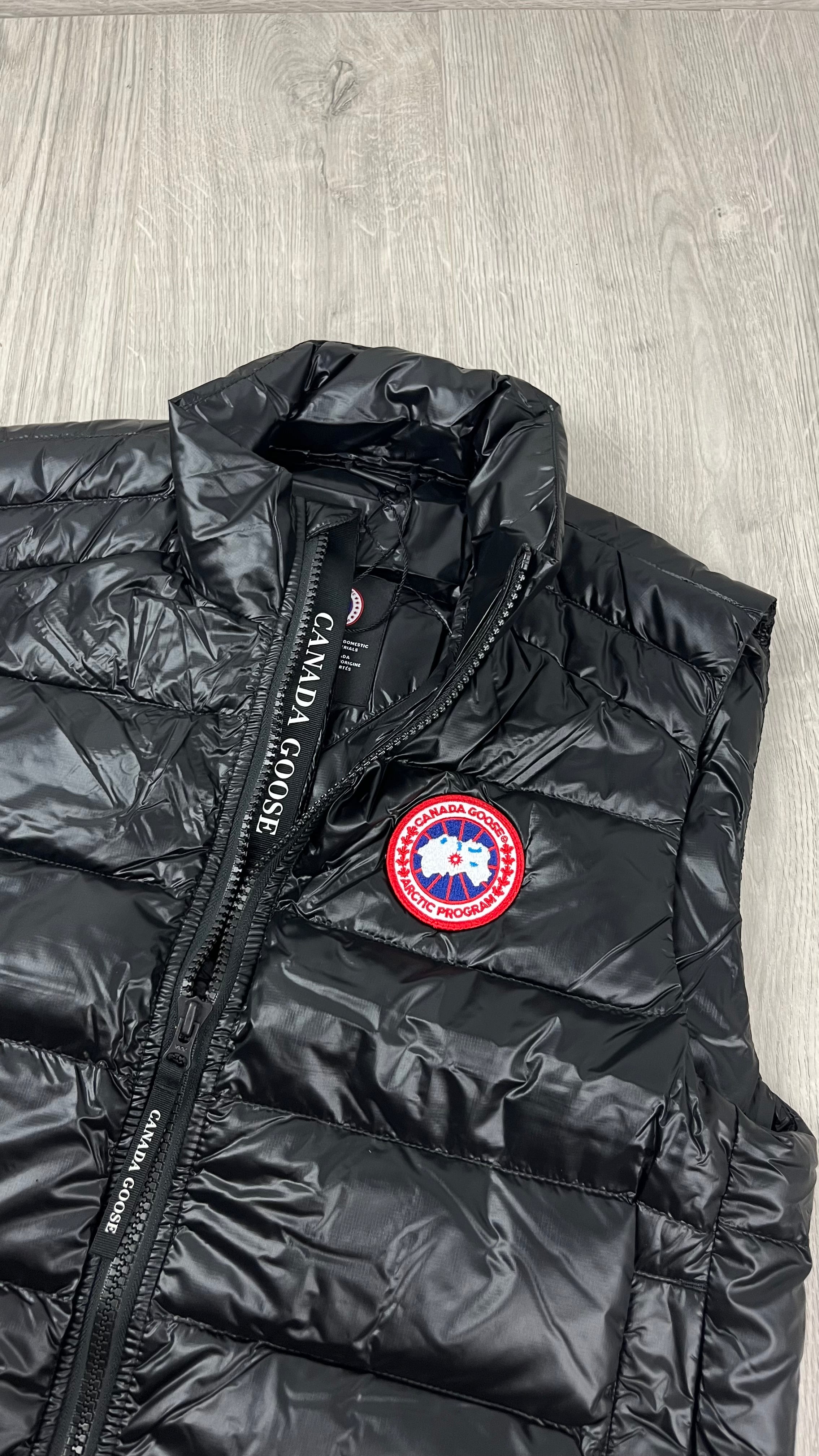 Men's Canada Goose Crofton Down Gilet in Black. On sale at Open Attire.