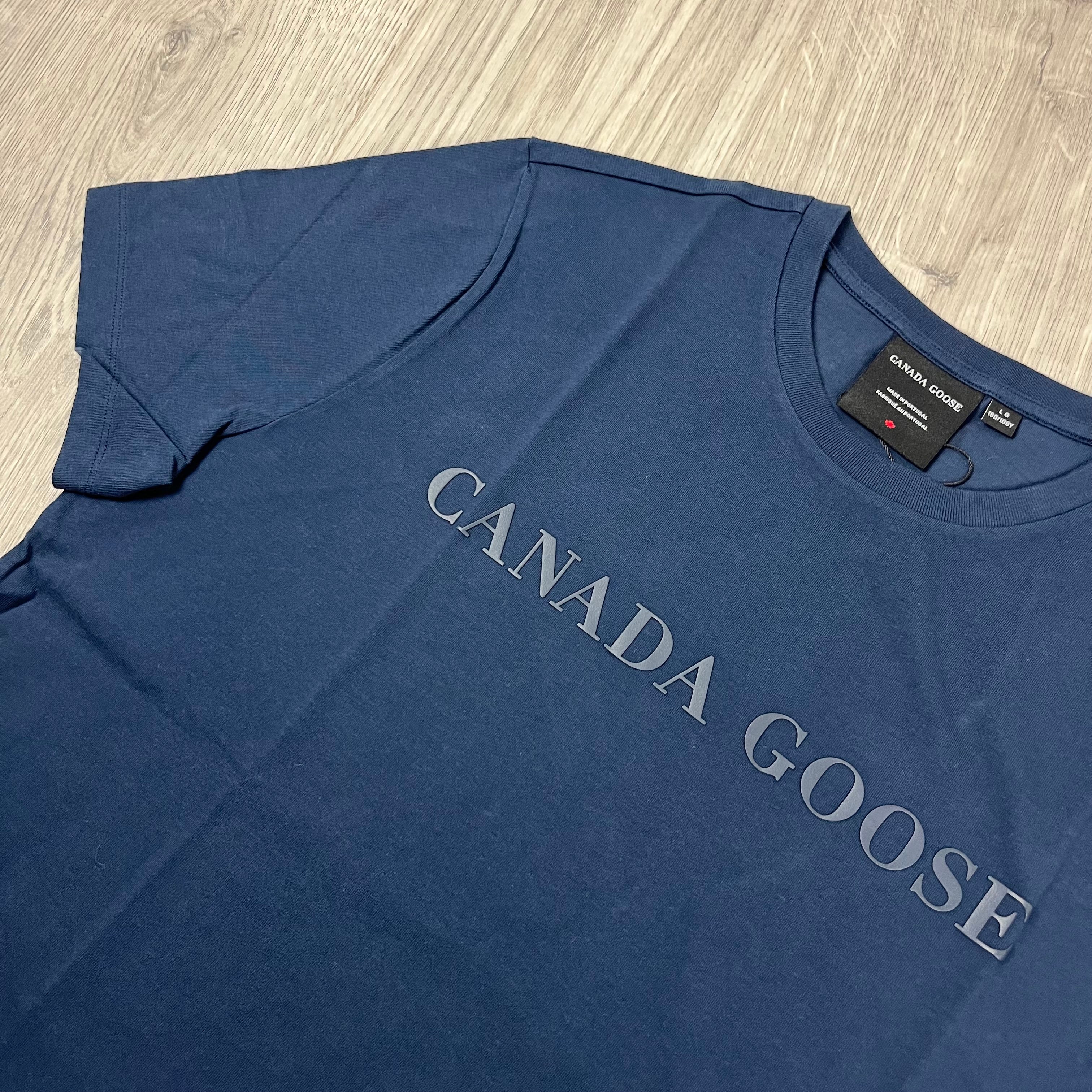 Canada Goose Emersen T-Shirt in Atlantic Navy. On sale at Open Attire.