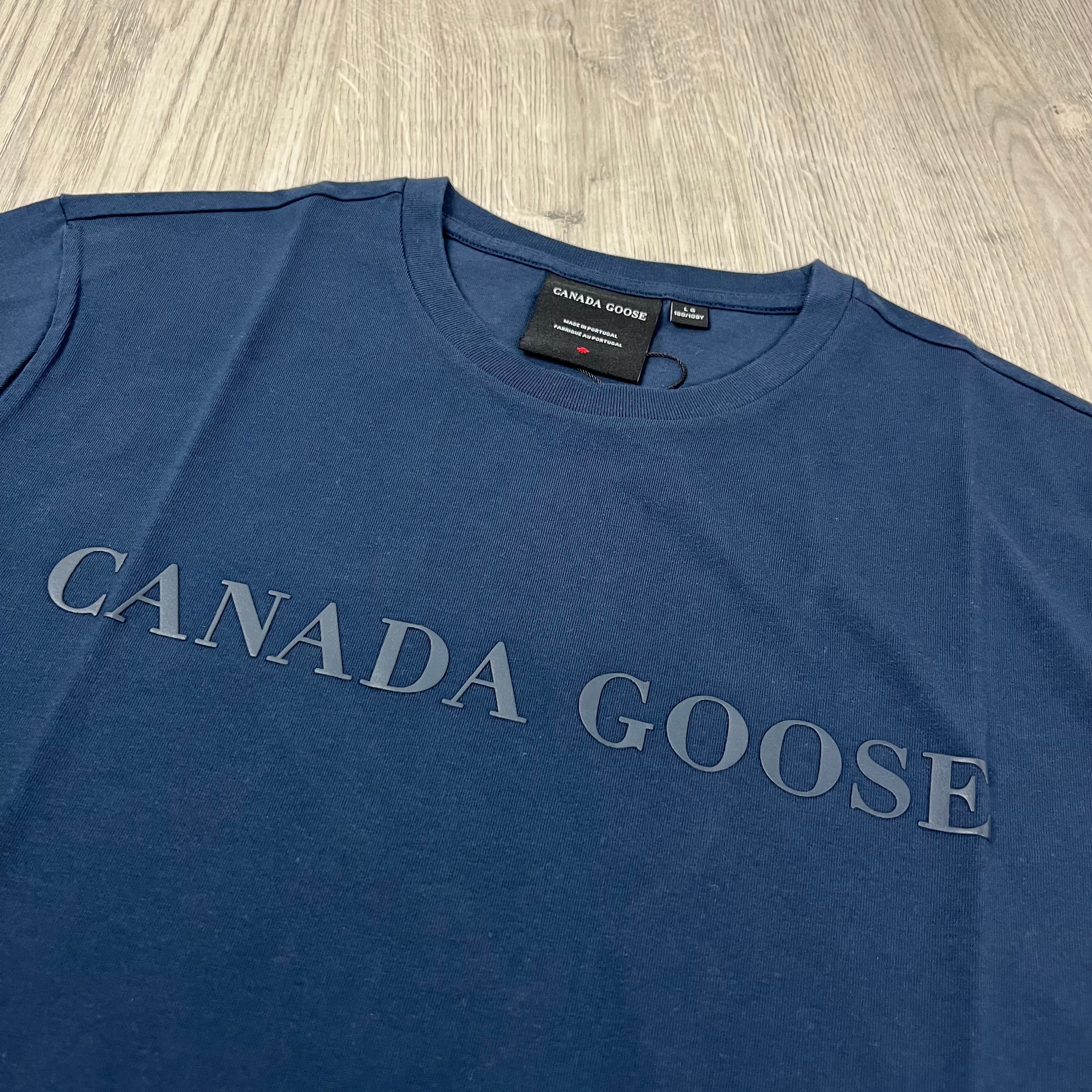 Canada Goose Emersen T-Shirt in Atlantic Navy. On sale at Open Attire.