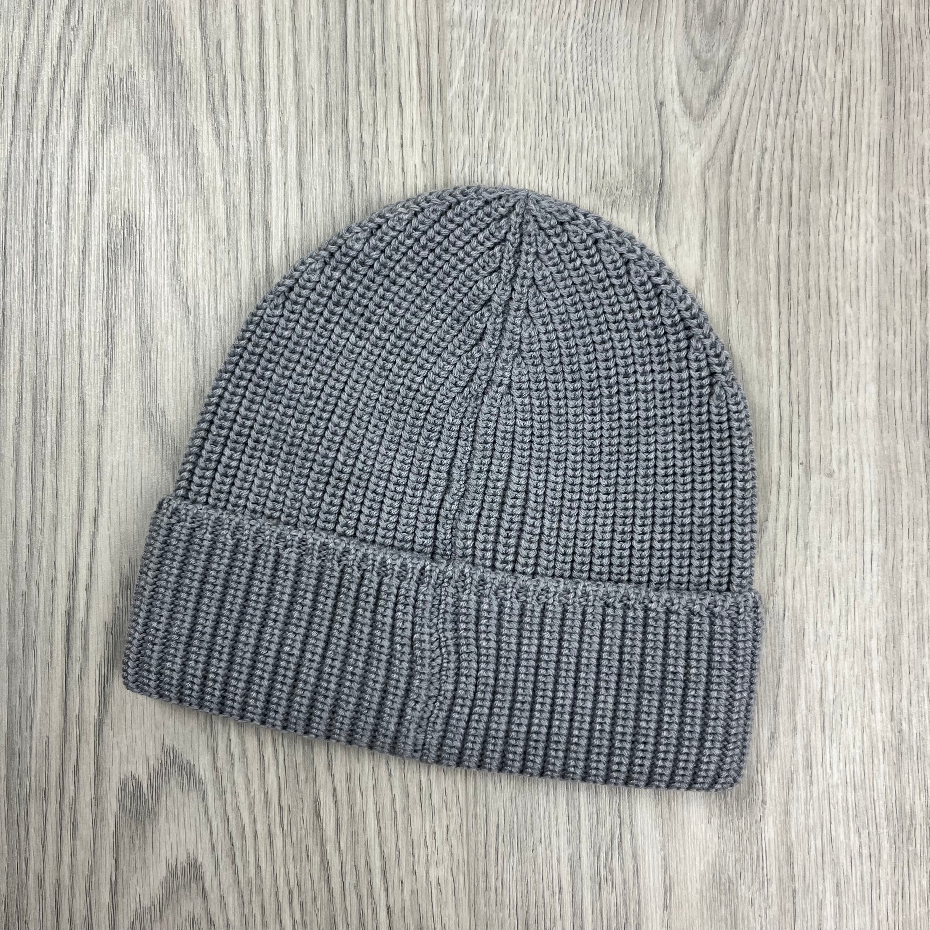 Men's Canada Goose Ribbed Beanie in Heather Grey. On sale at Open Attire.