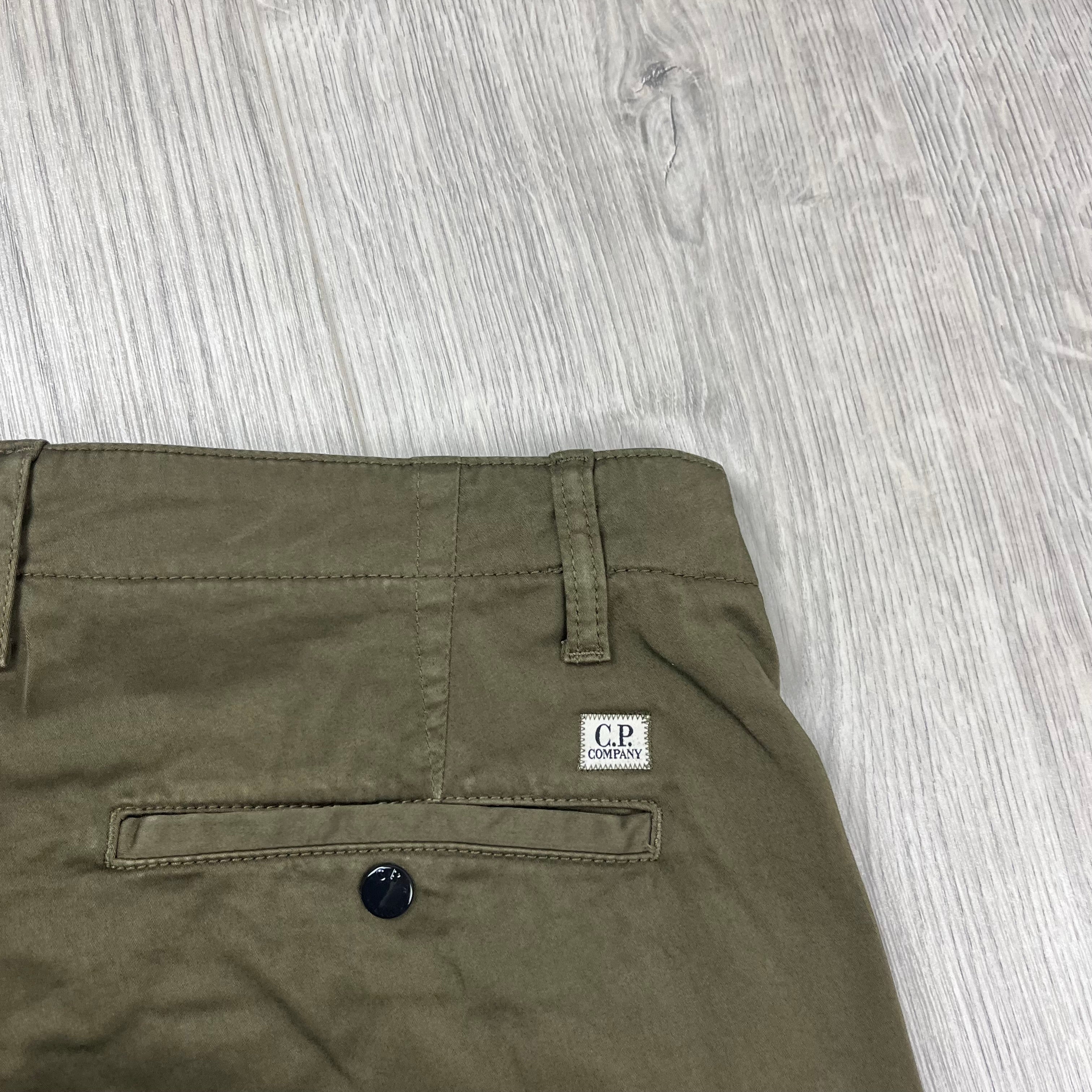 CP Company Gabardine Cargo Shorts in Ivy Green. On sale at Open Attire.