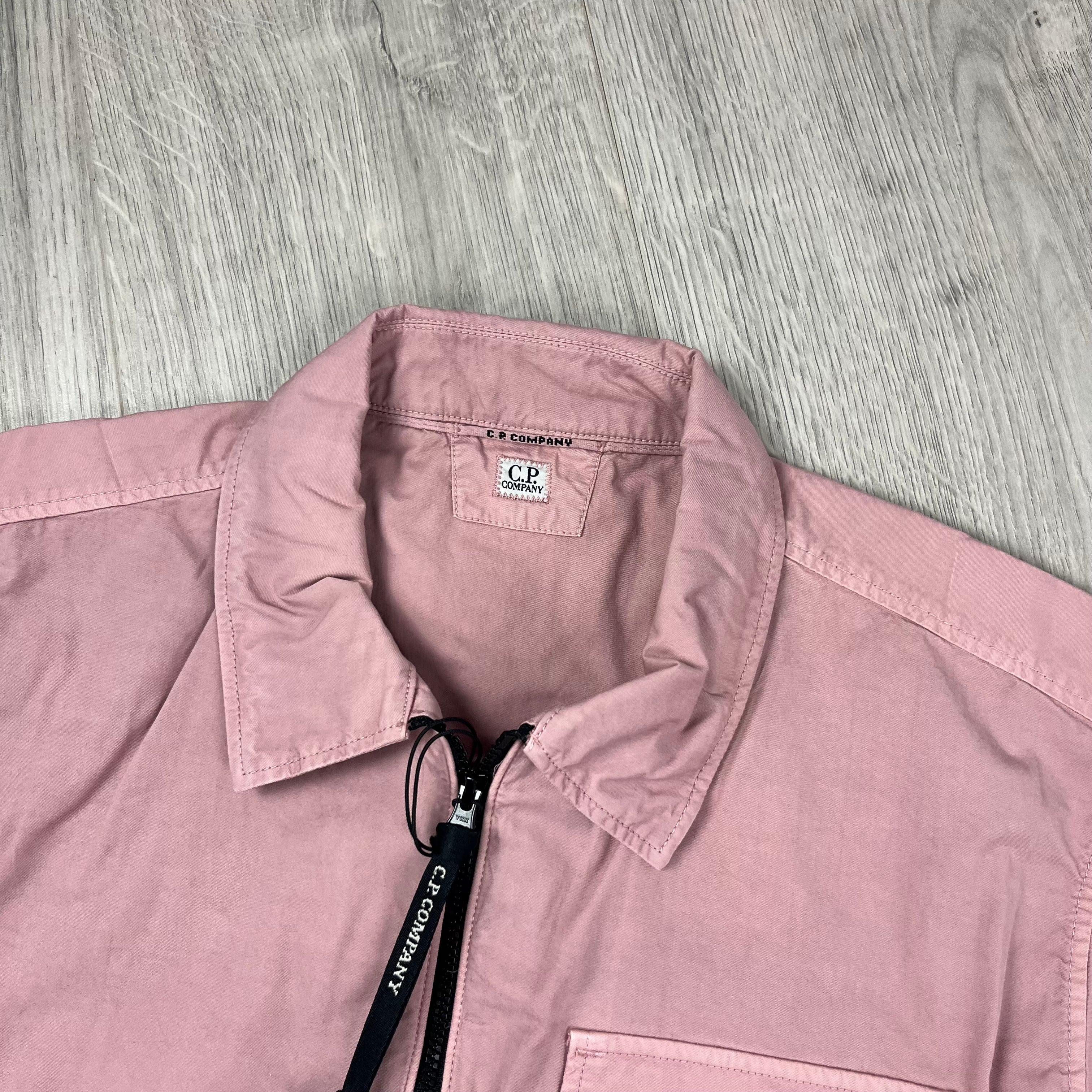 CP Company Gabardine Zip Overshirt in Misty Rose. On sale at Open Attire.