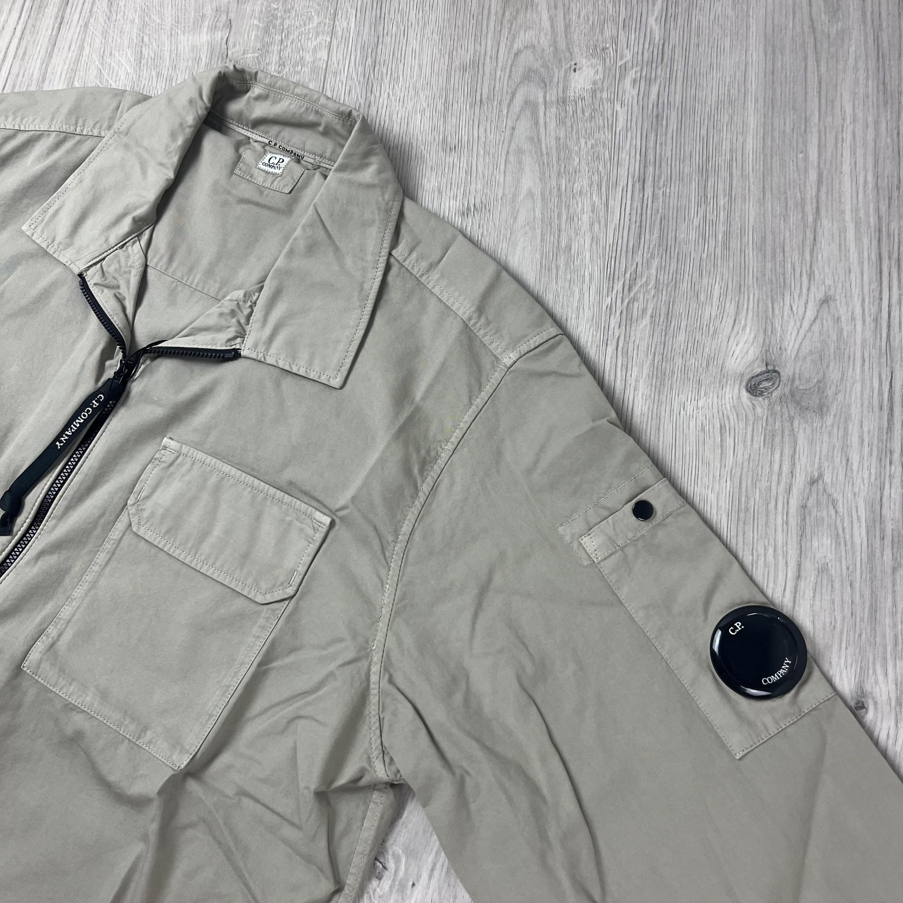 CP Company Gabardine Zip Overshirt in Vintage Khaki. On sale at Open Attire.