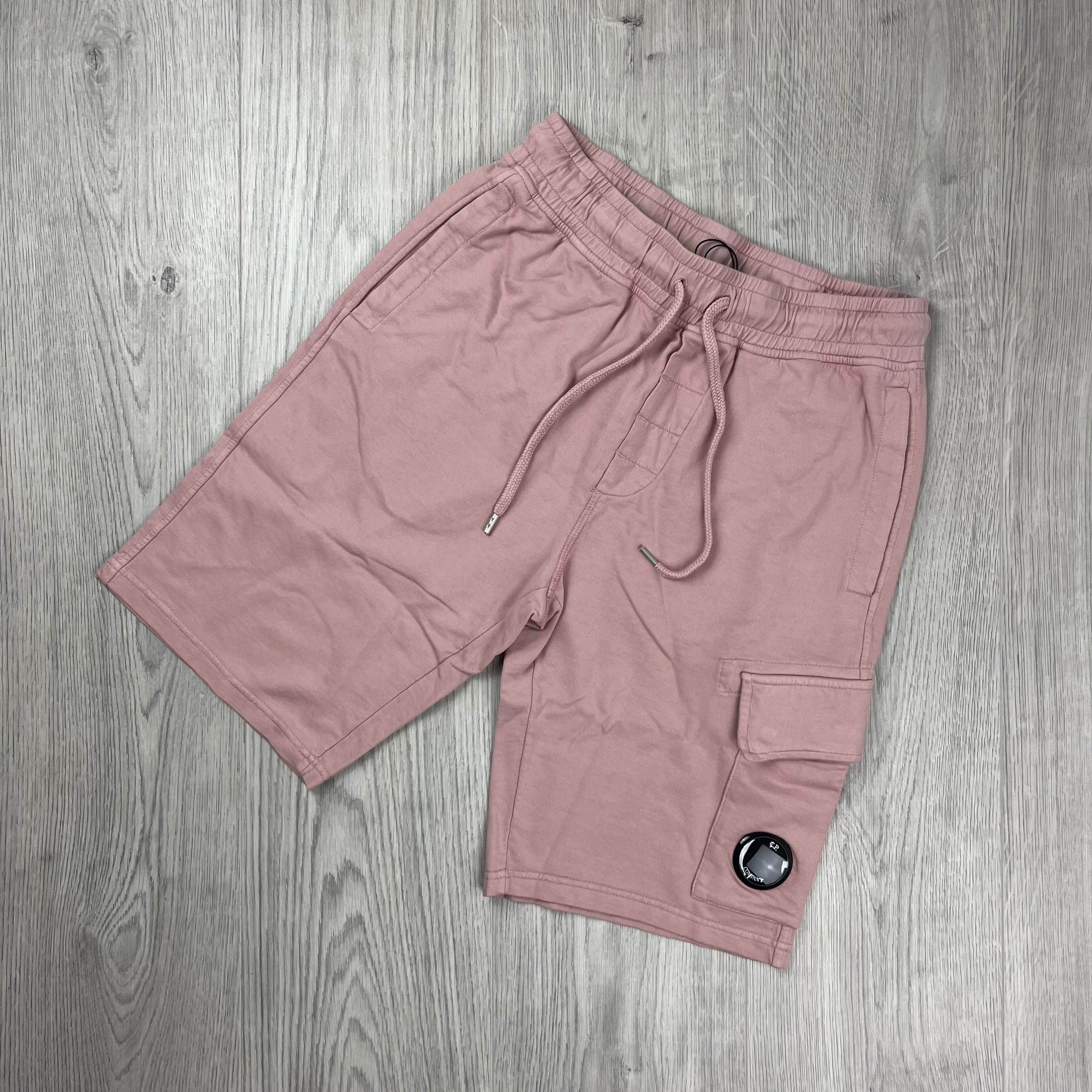 CP Company Light Fleece Jersey Shorts in Misty Rose. On sale at Open Attire.