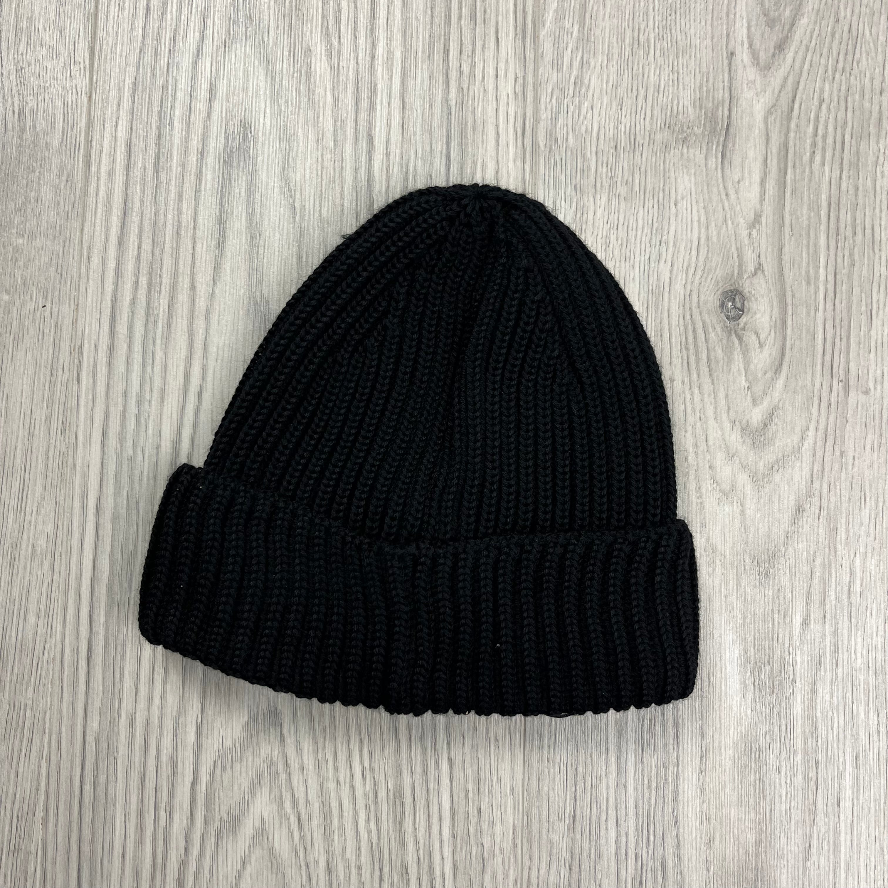 CP Company Lens Beanie in Black. On sale at Open Attire.