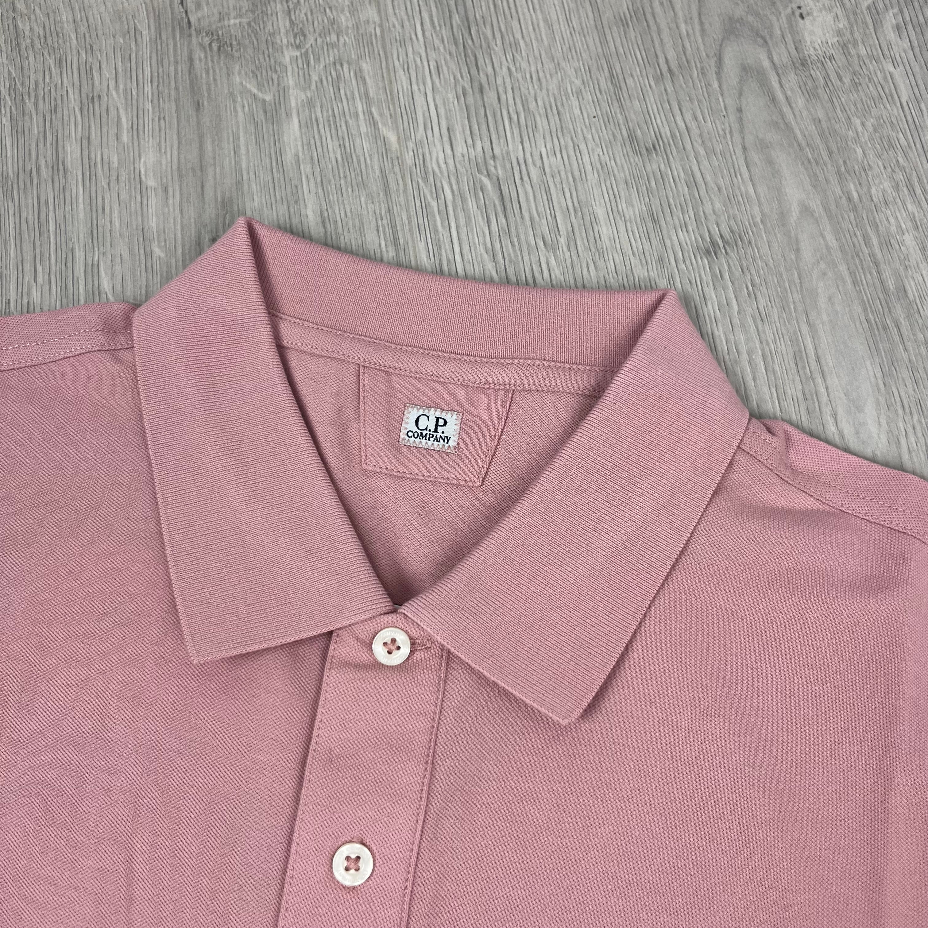 CP Company Piquet Polo Shirt in Misty Rose. On sale at Open Attire.