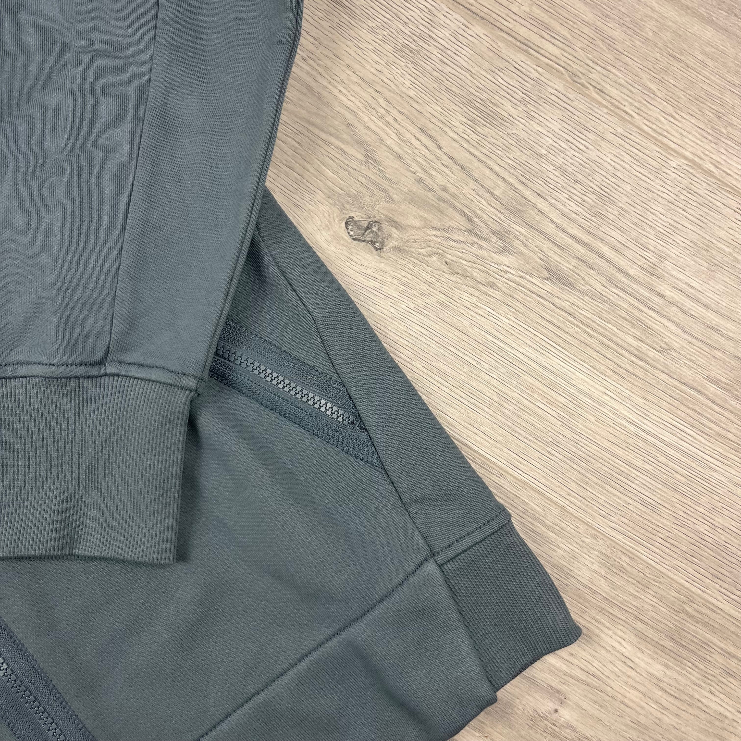 CP Company Diagonal Raised Fleece Goggle Hoodie in Stormy Weather. On sale at Open Attire.