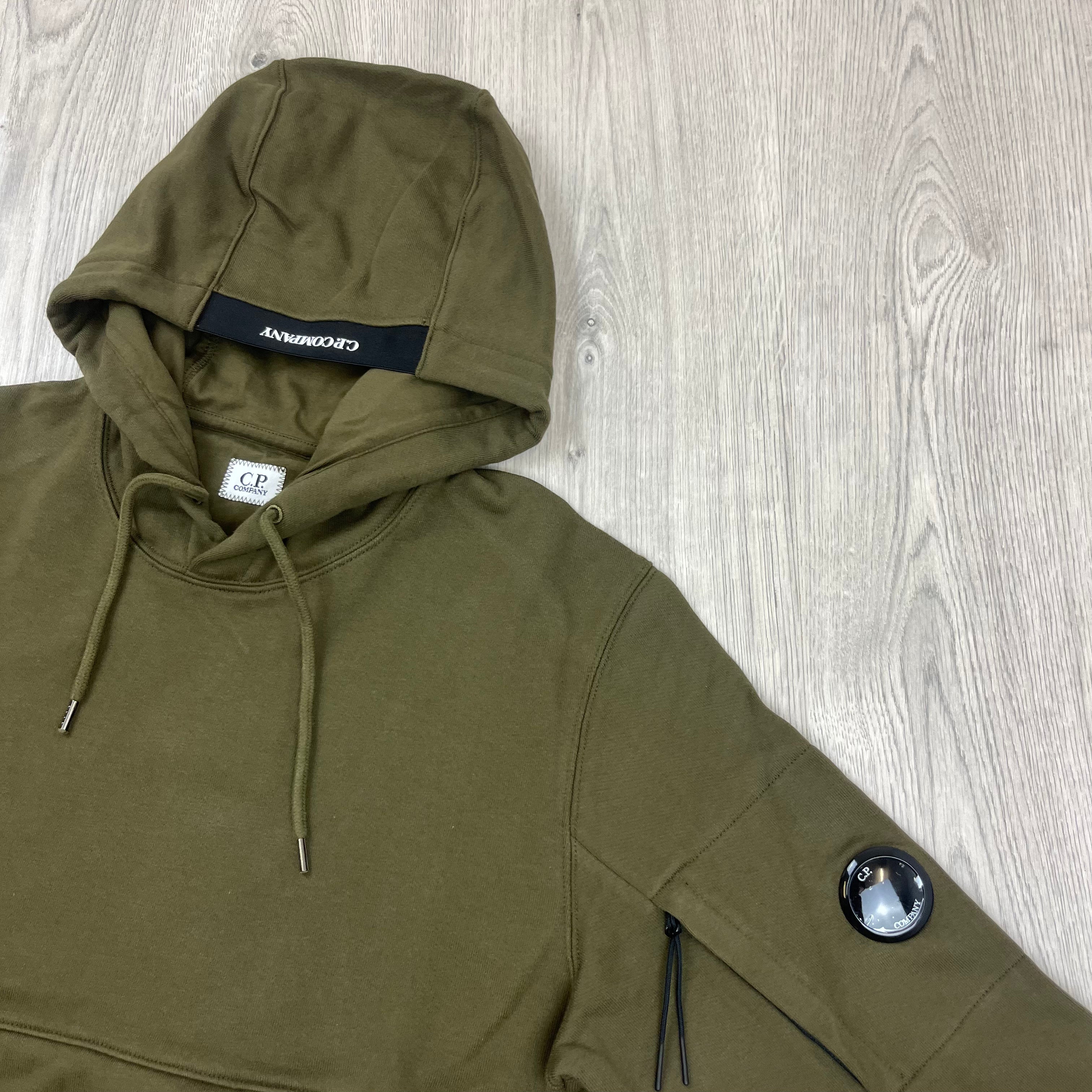 Men's CP Company Raised Fleece Hoodie in Ivy Green. On sale at Open Attire.