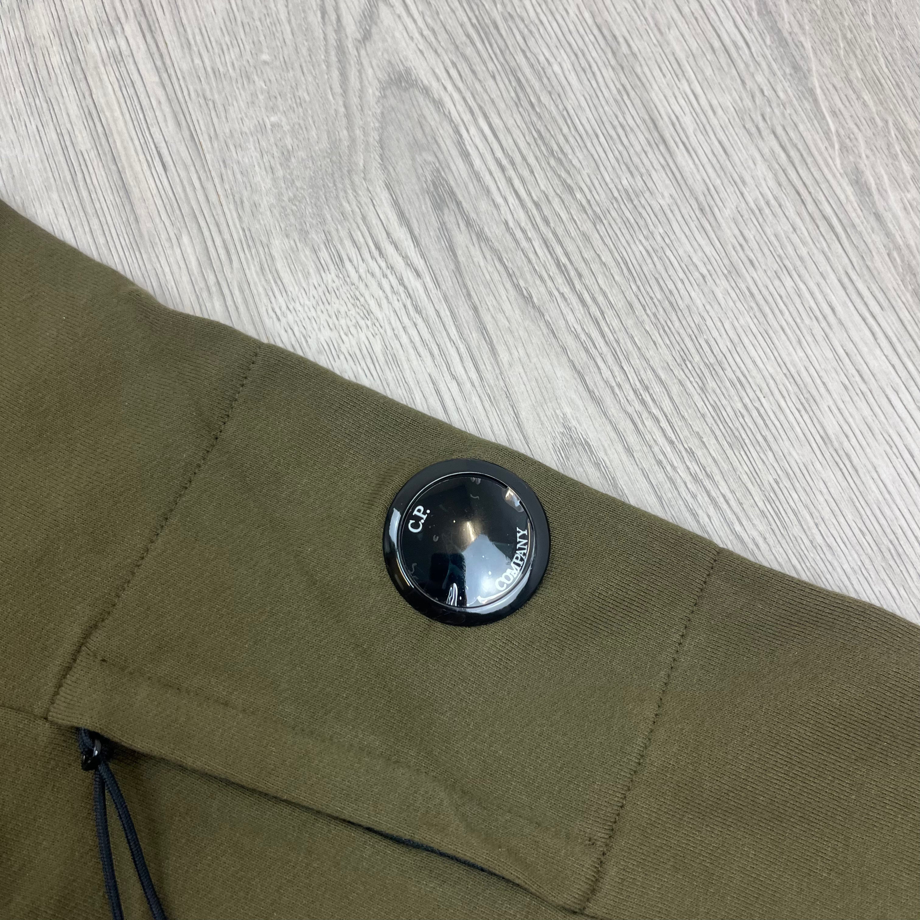 Men's CP Company Raised Fleece Hoodie in Ivy Green. On sale at Open Attire.