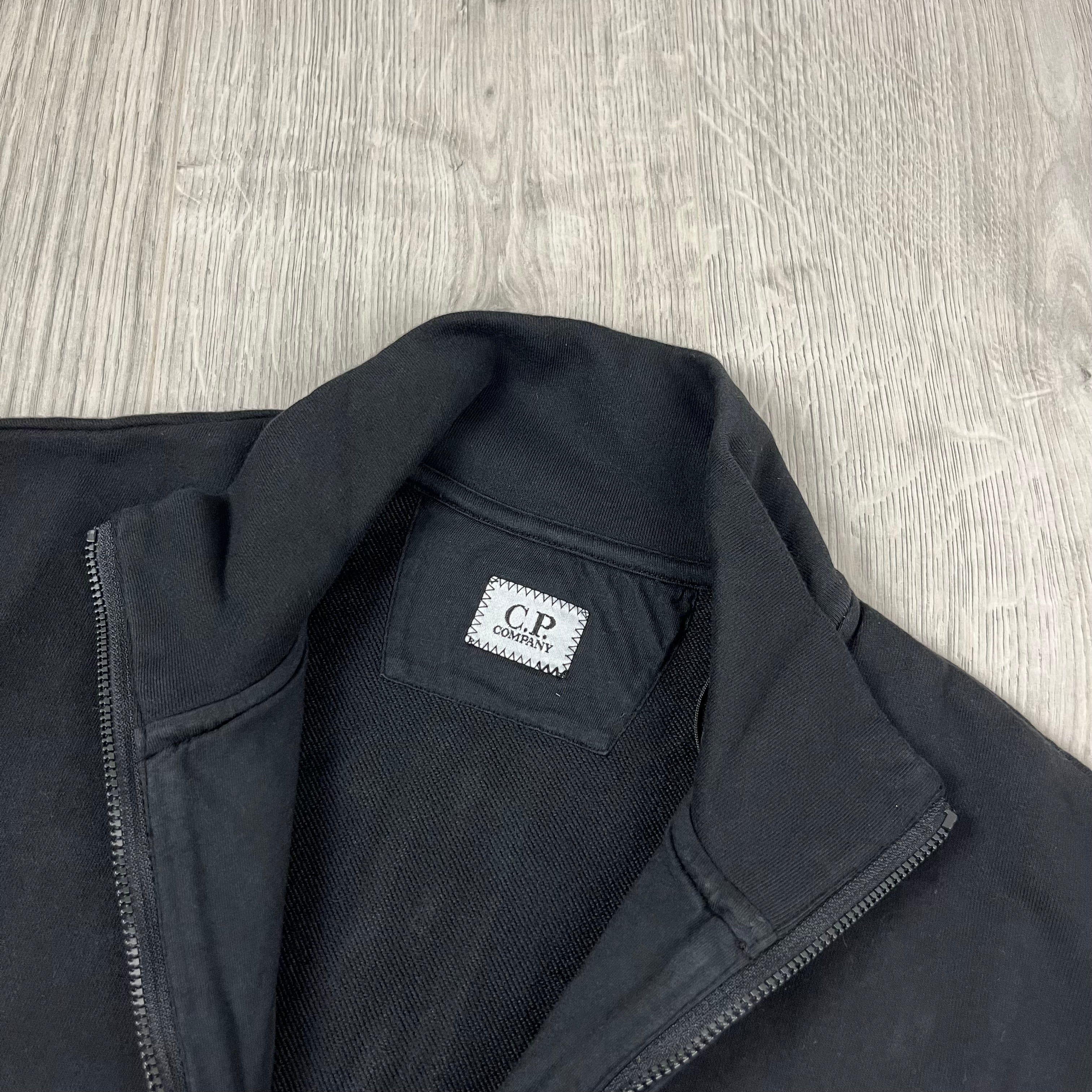 Men's CP Company Raised Fleece Zip Sweatshirt in Black. On sale at Open Attire.