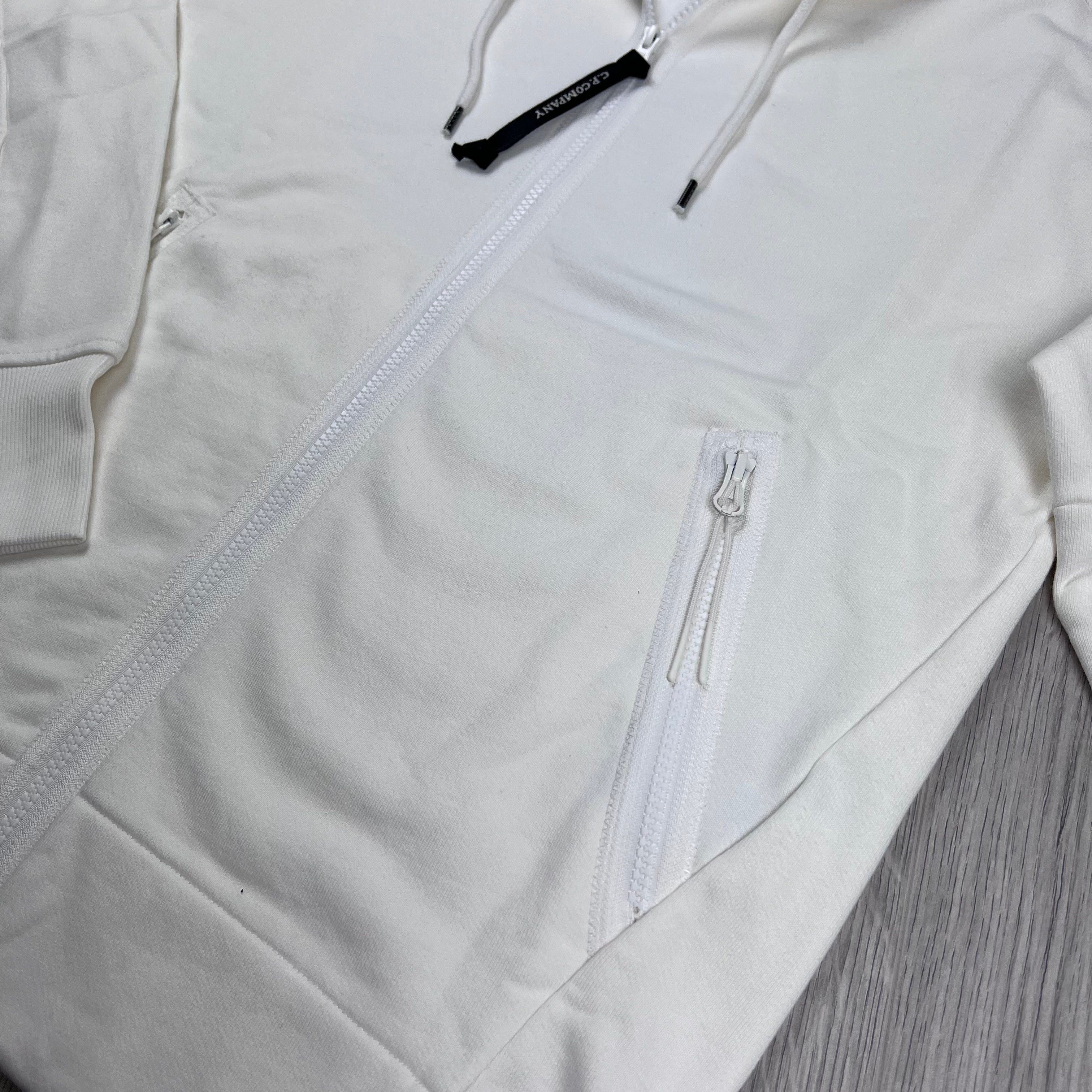 CP Company Raised Fleece Zip Hoodie - White