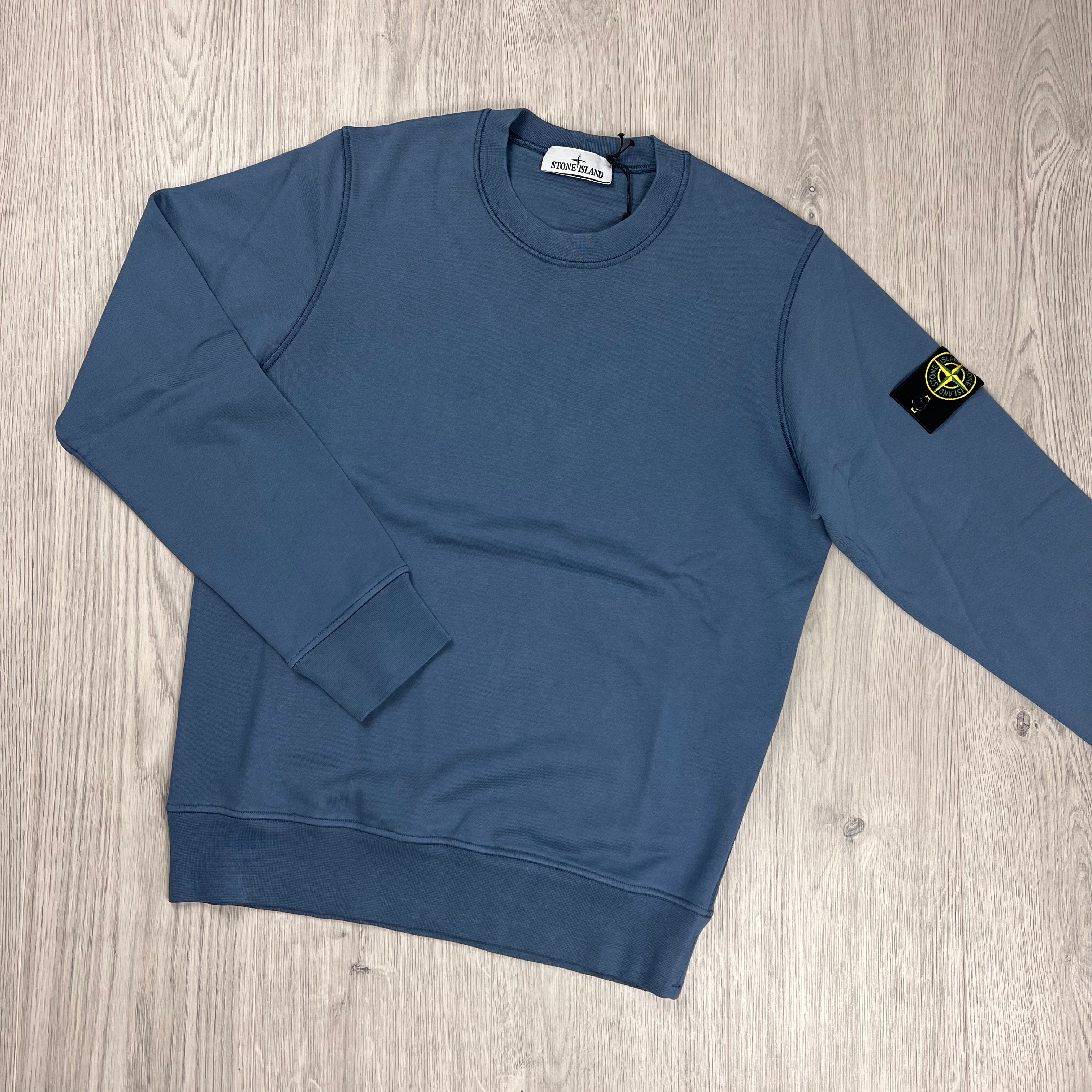 Men's Stone Island Sweatshirt in Avio Blue. On sale at Open Attire.