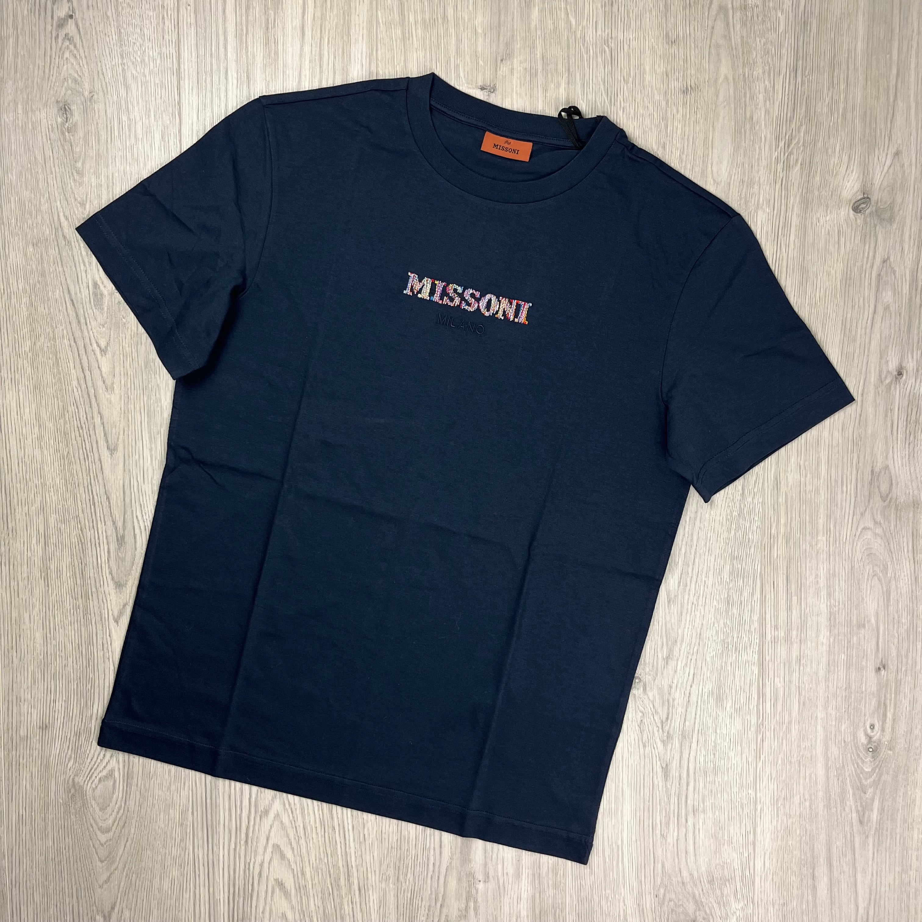 Missoni Embellished Logo T-Shirt in Navy. On sale at Open Attire.