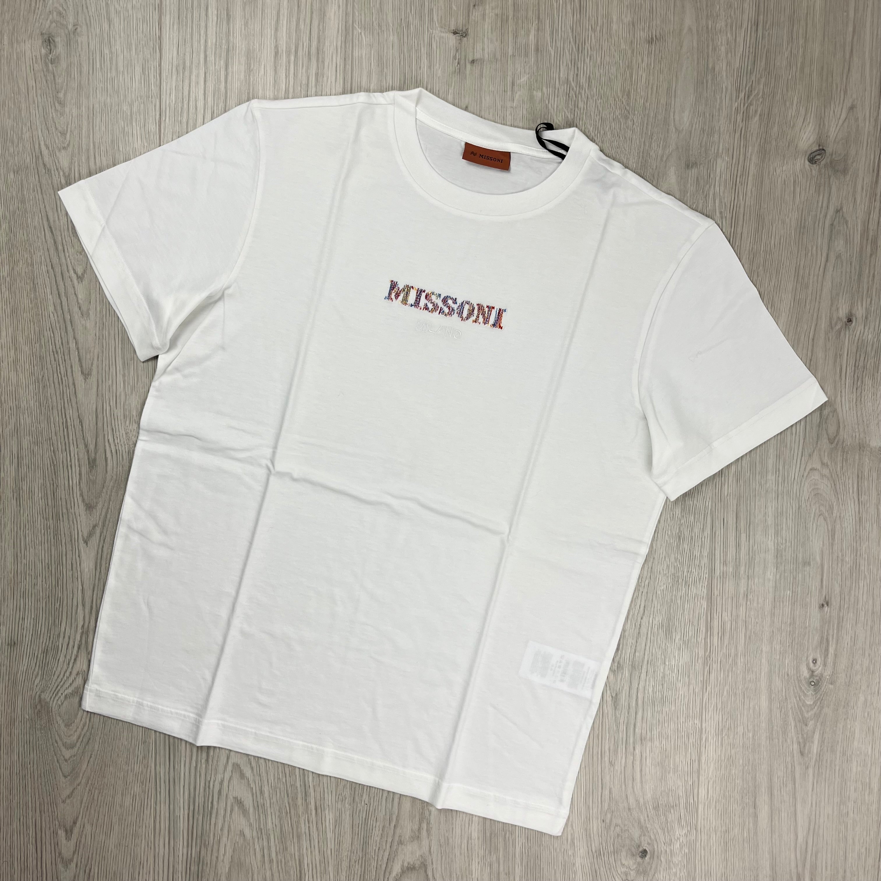 Missoni Embellished Logo T-Shirt in White. On sale at Open Attire.