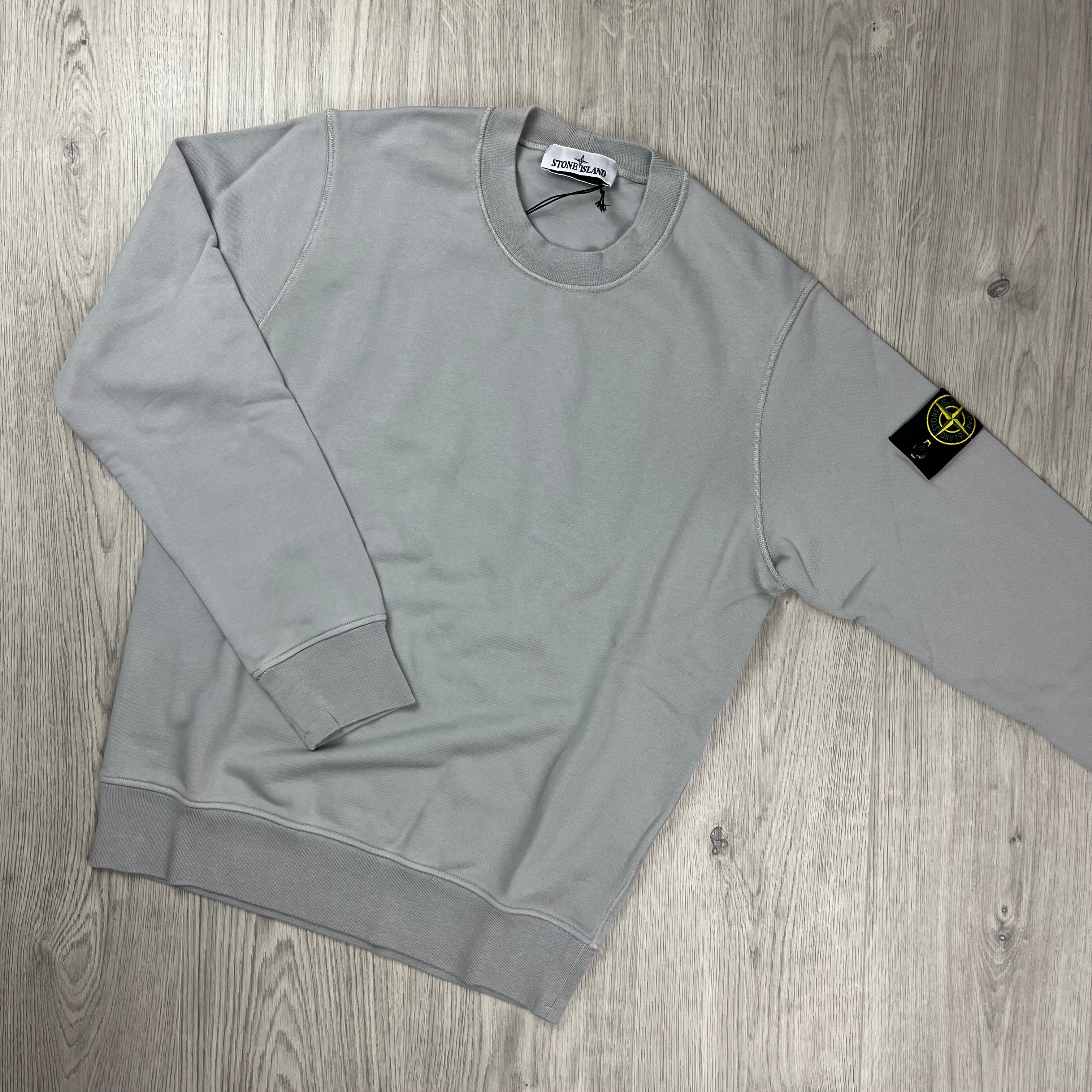 Stone Island Dyed Cotton Sweatshirt in Pearl Grey. On sale at Open Attire.