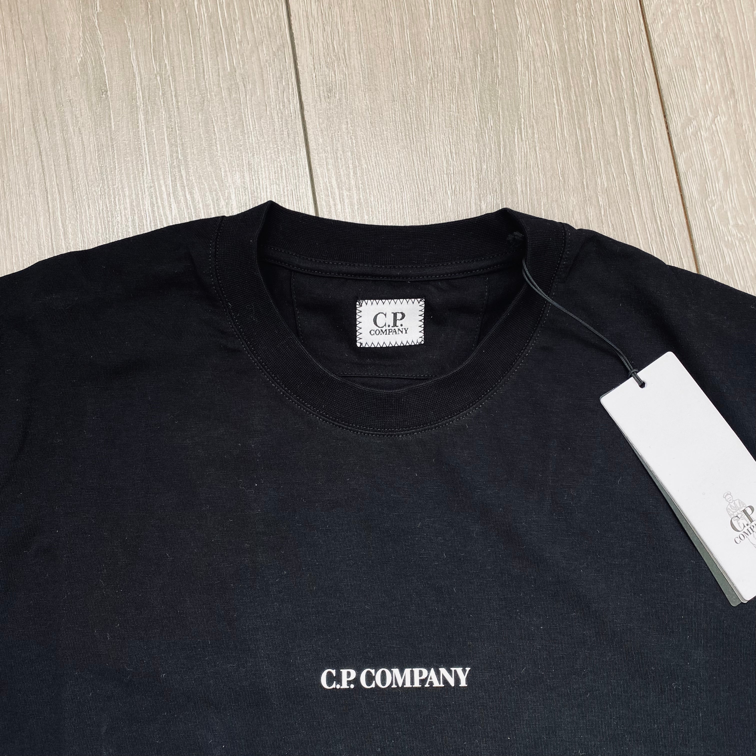 Men's CP Company 24/1 Jersey Printed T-Shirt in Black. On sale at Open Attire.