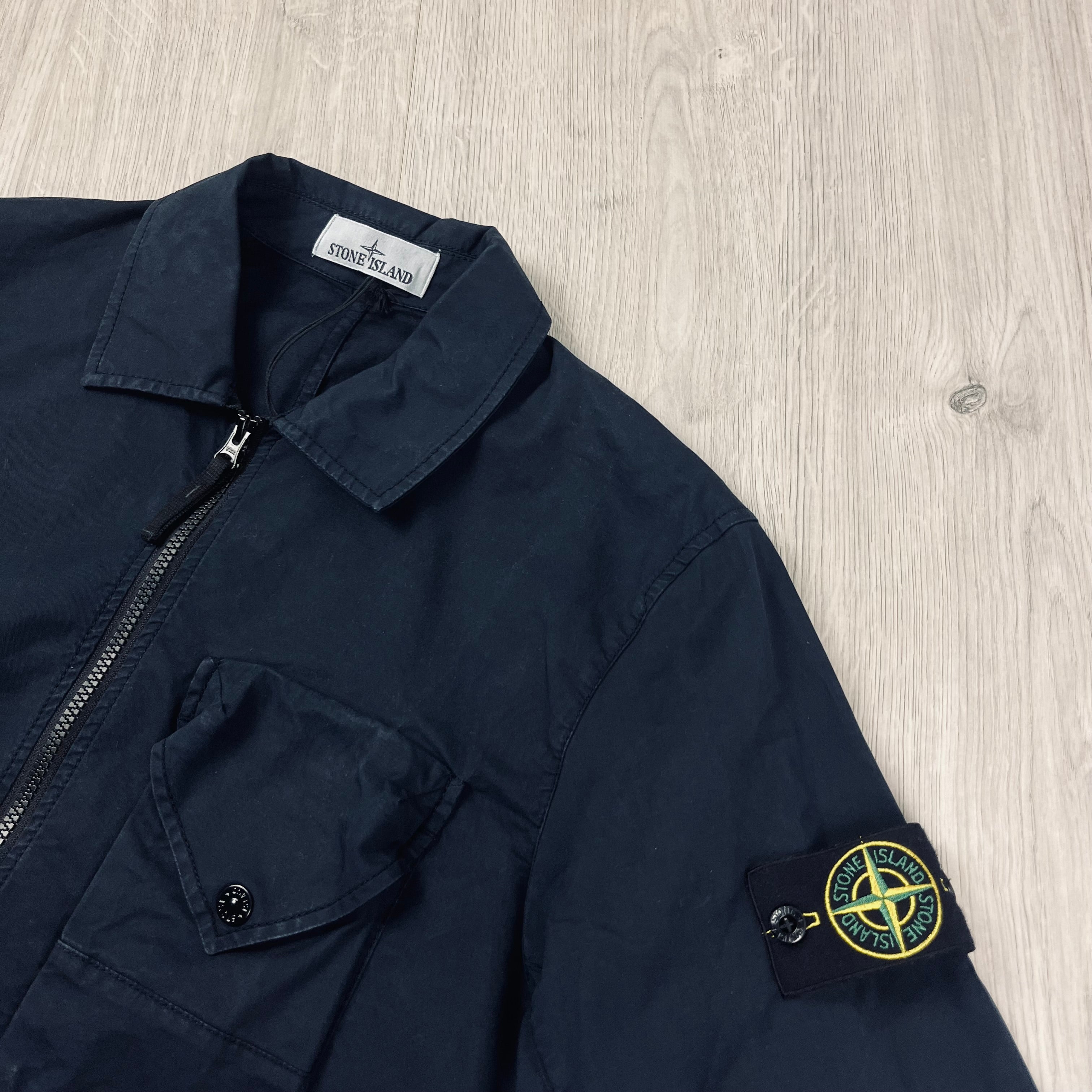 Stone Island Gabardine Overshirt in Navy Blue. On sale at Open Attire.