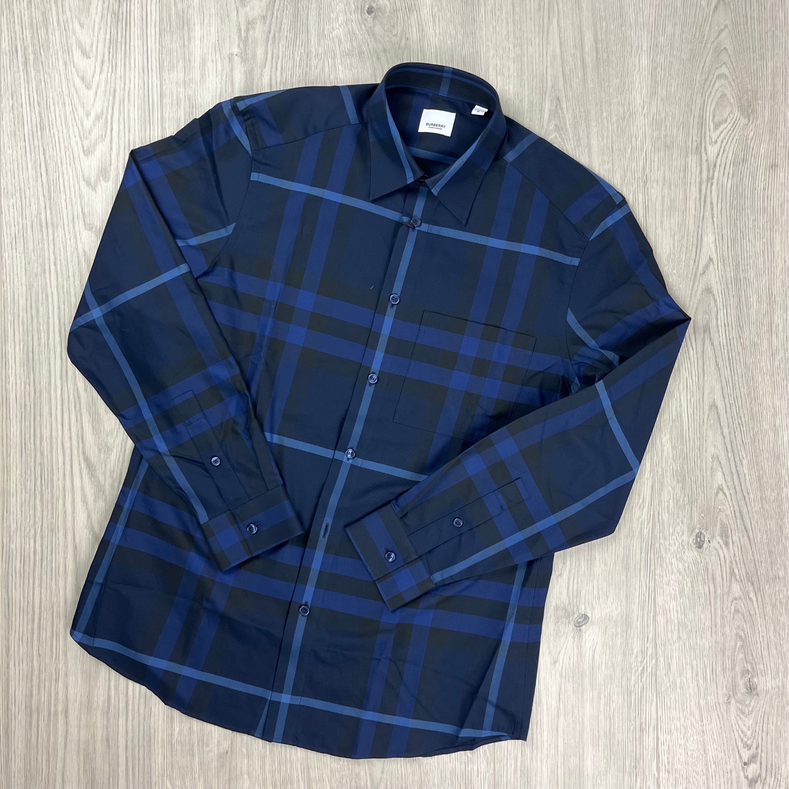 Burberry Claverdon Shirt in Charcoal Blue. On sale at Open Attire.