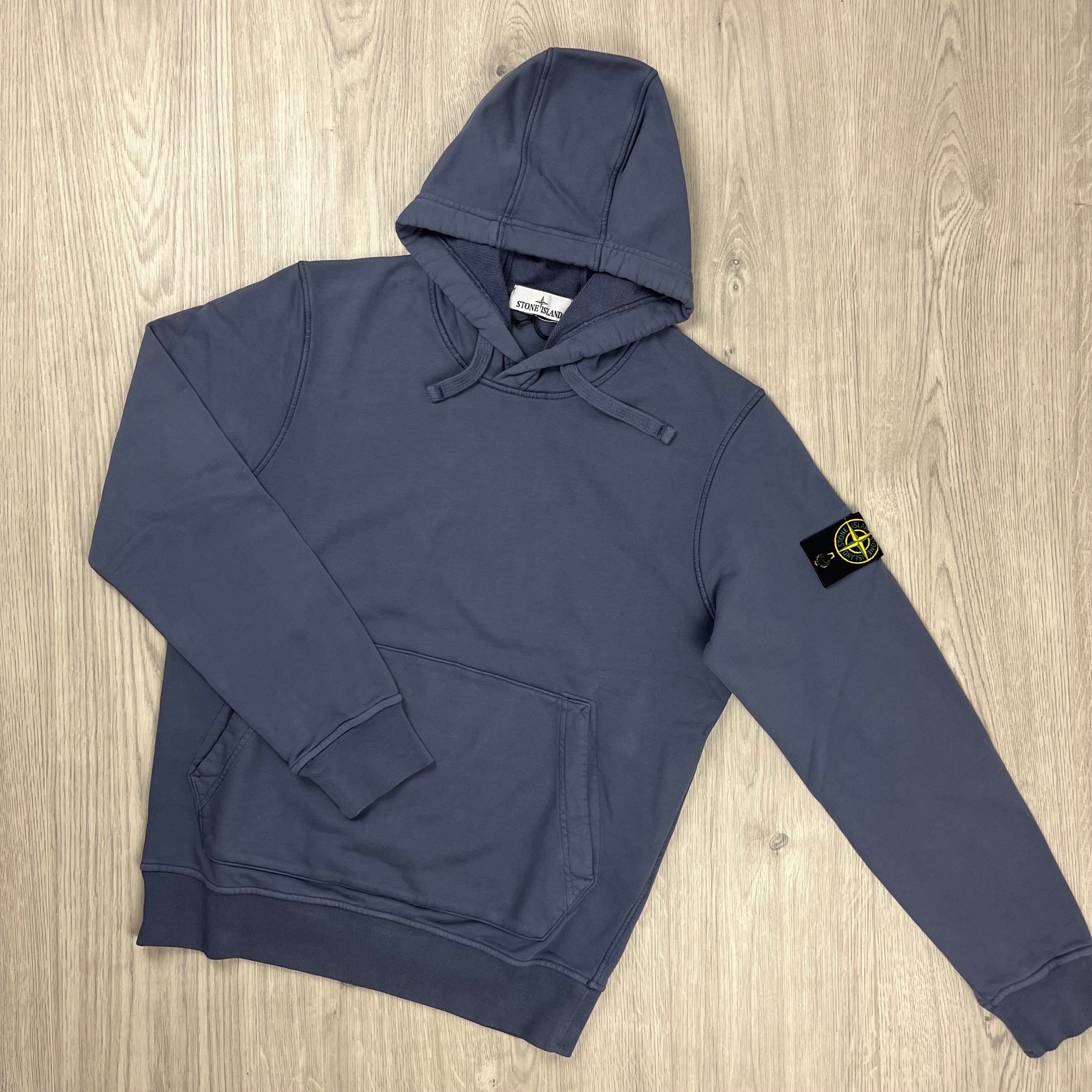 Stone Island Pullover Hoodie in Mid Blue. On sale at Open Attire.