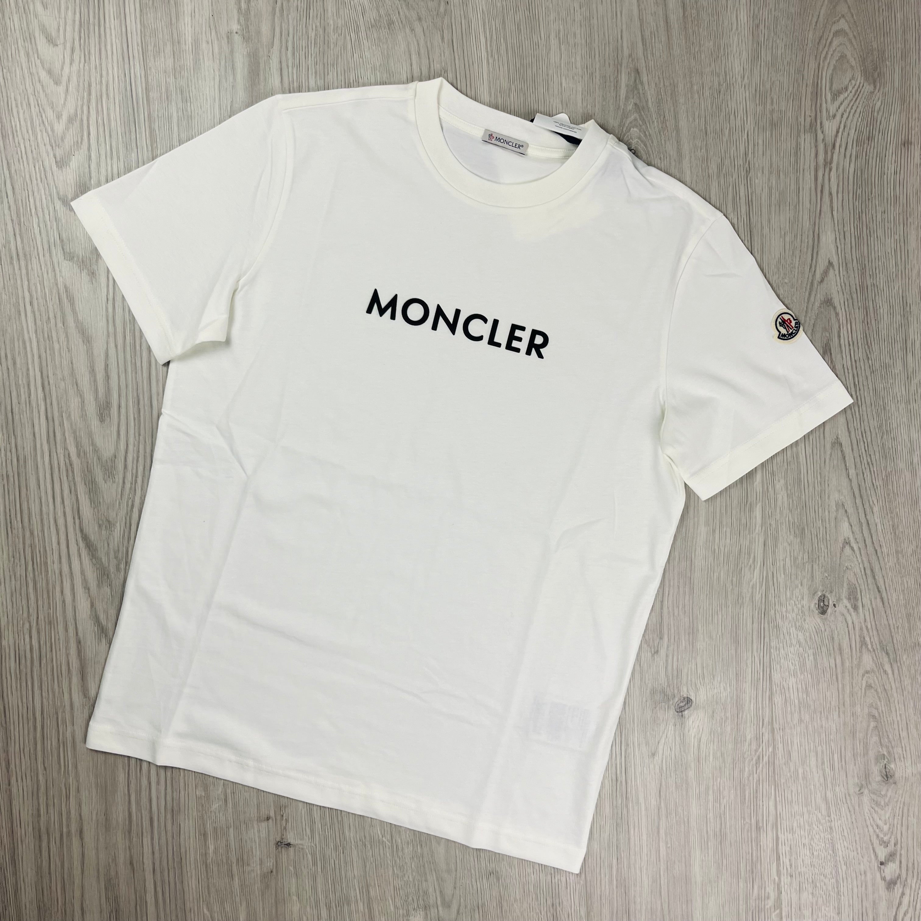 Moncler Logo T-shirt in White. On sale at Open Attire.