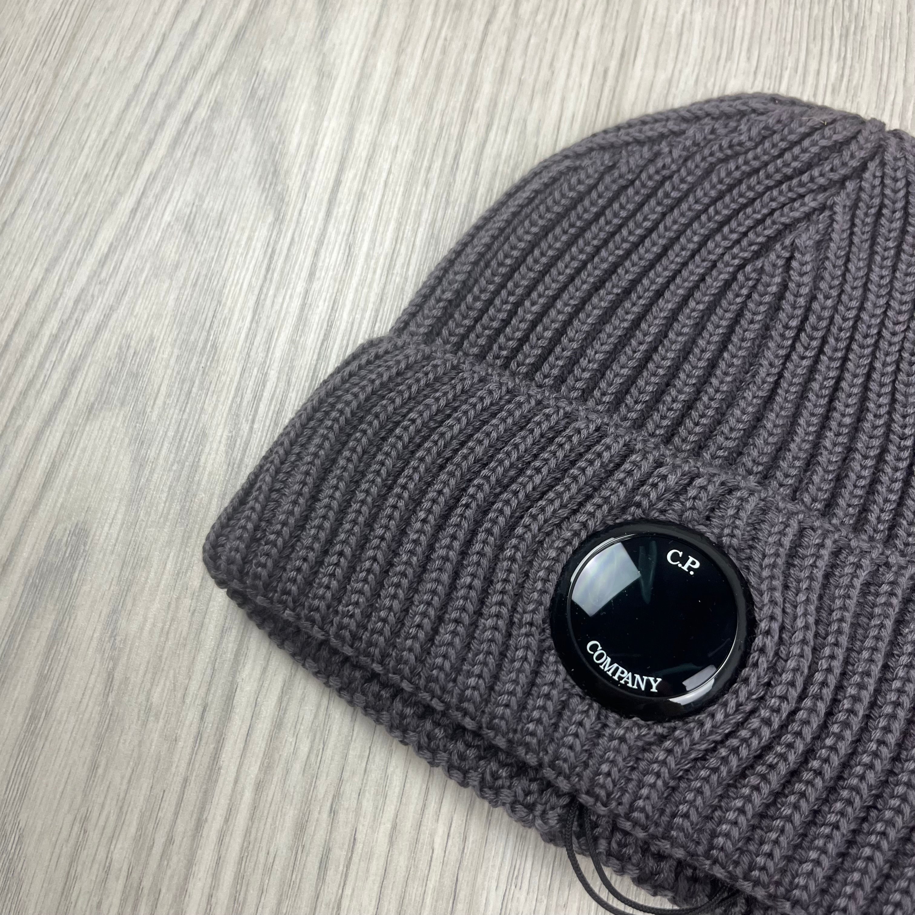 CP Company Merino Wool Lens Beanie in Boulevard Violet. On sale at Open Attire.