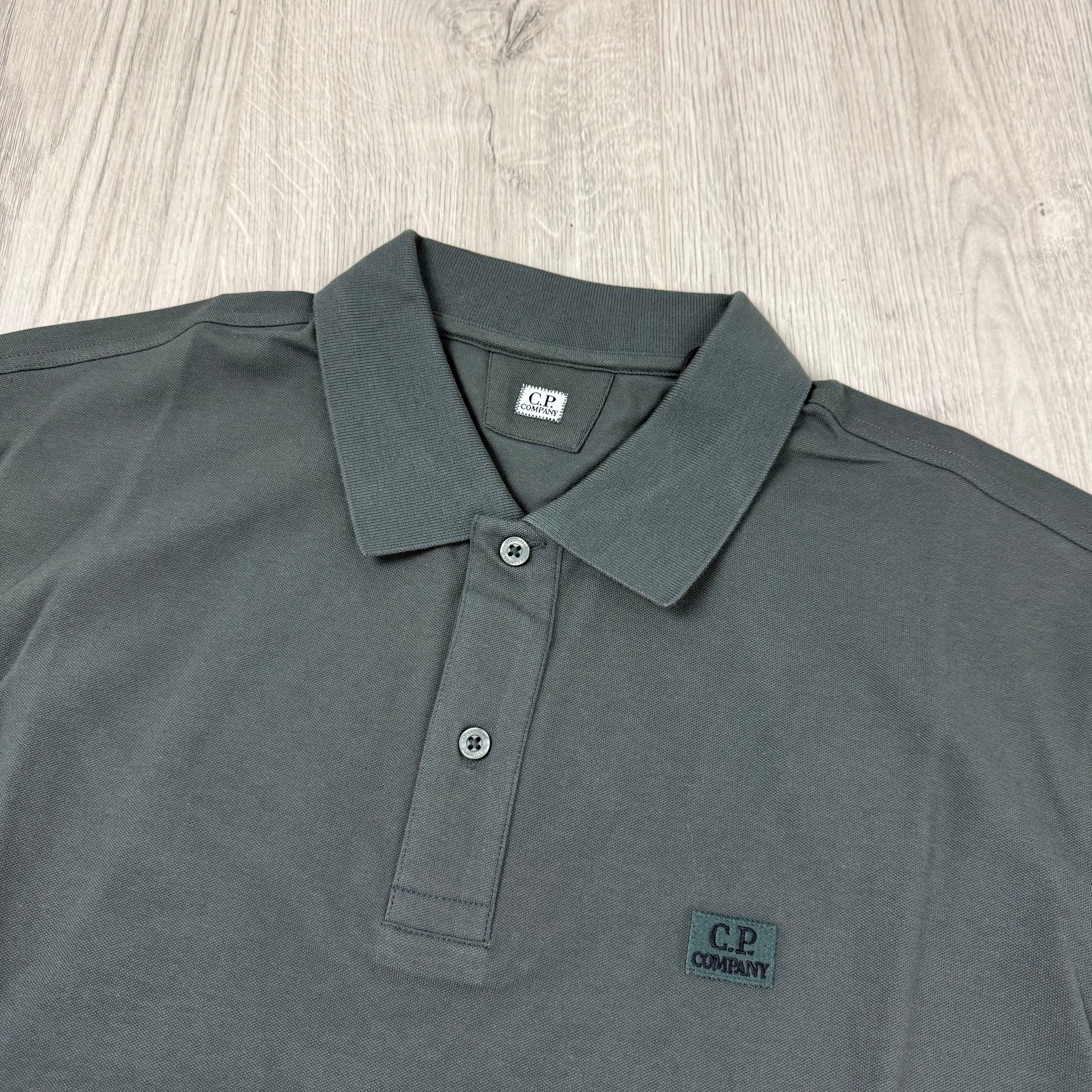 CP Company Piquet Polo Shirt - Gunmetal