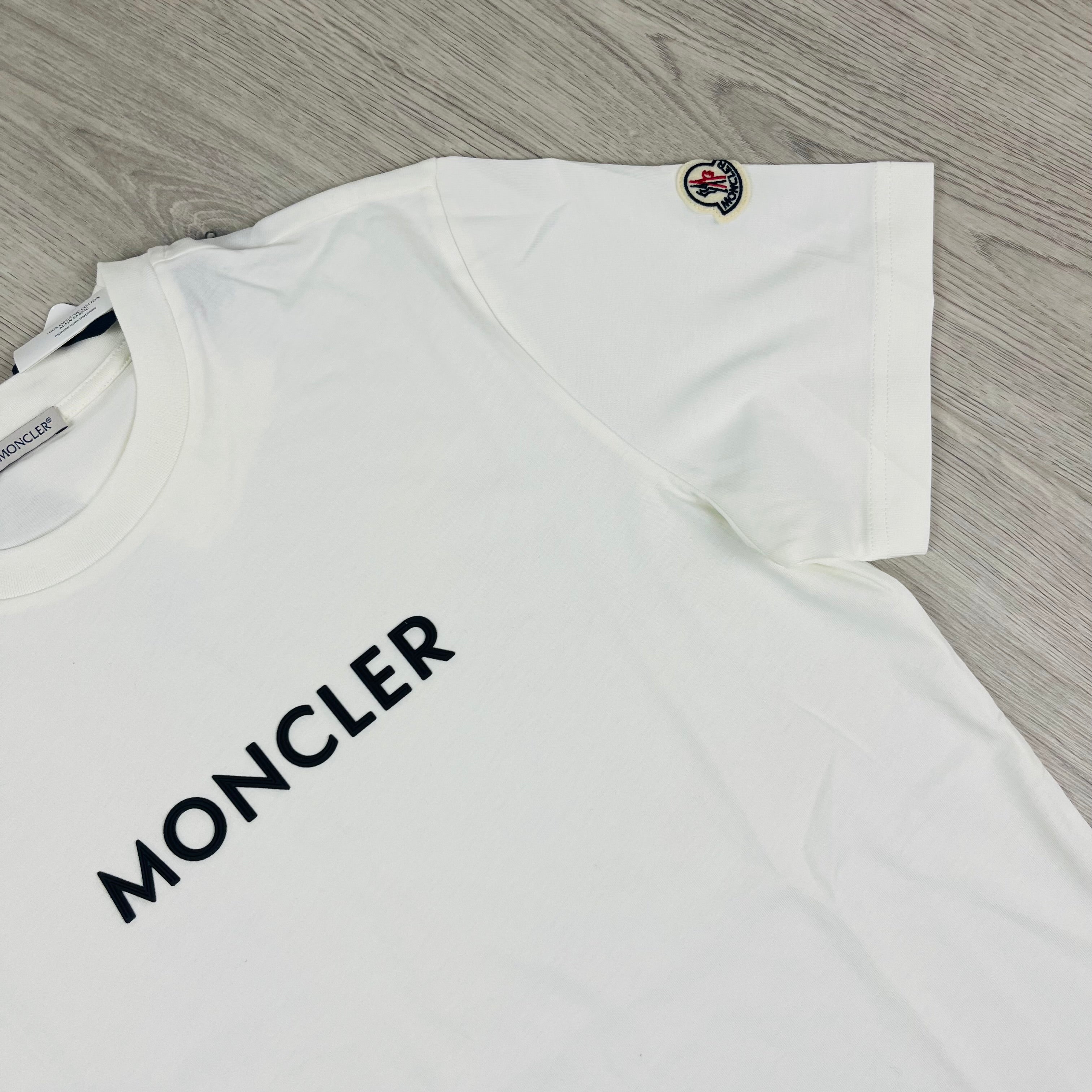 Moncler Logo T-shirt in White. On sale at Open Attire.