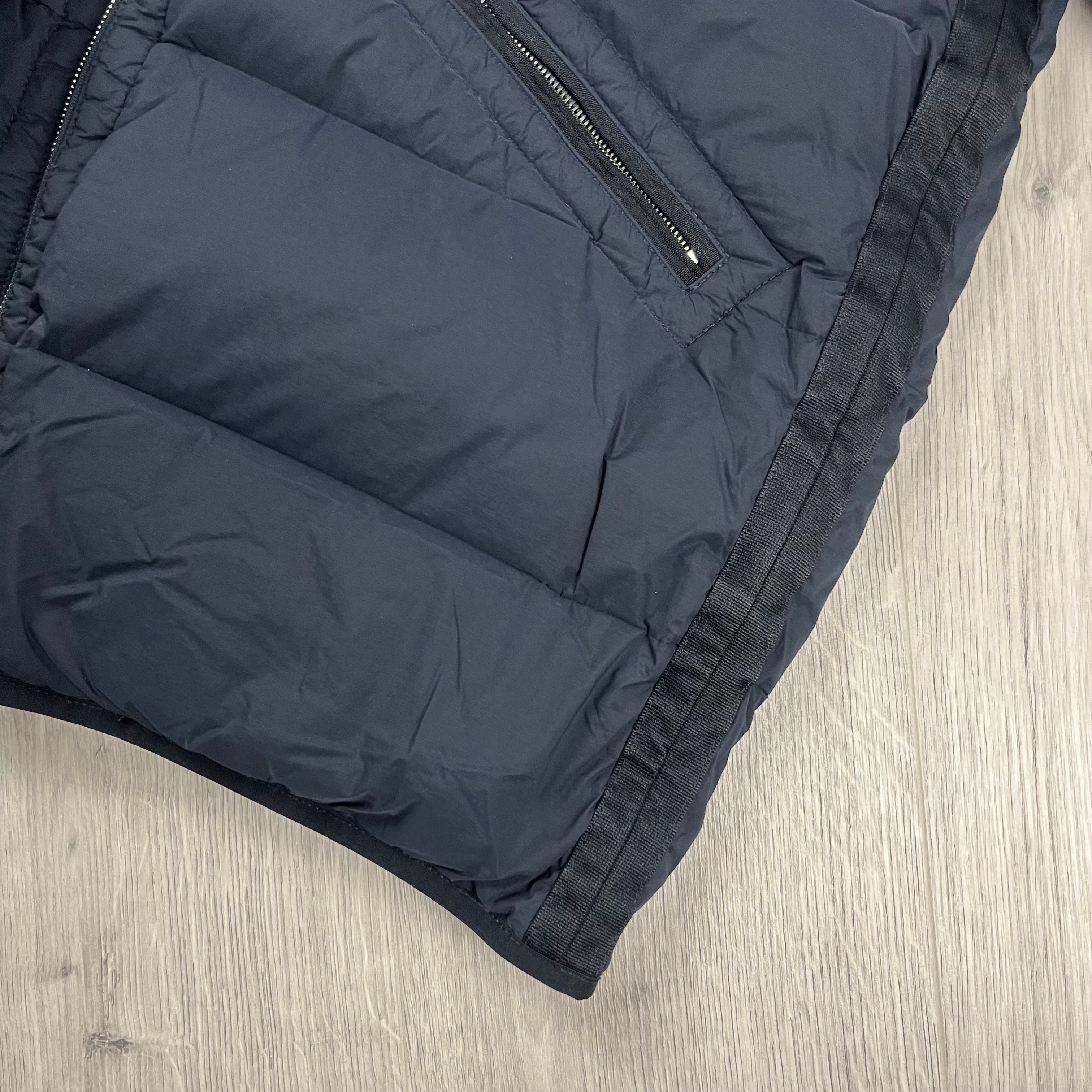 Stone Island Seamless Down-TC Coat in Navy Blue. On sale at Open Attire.