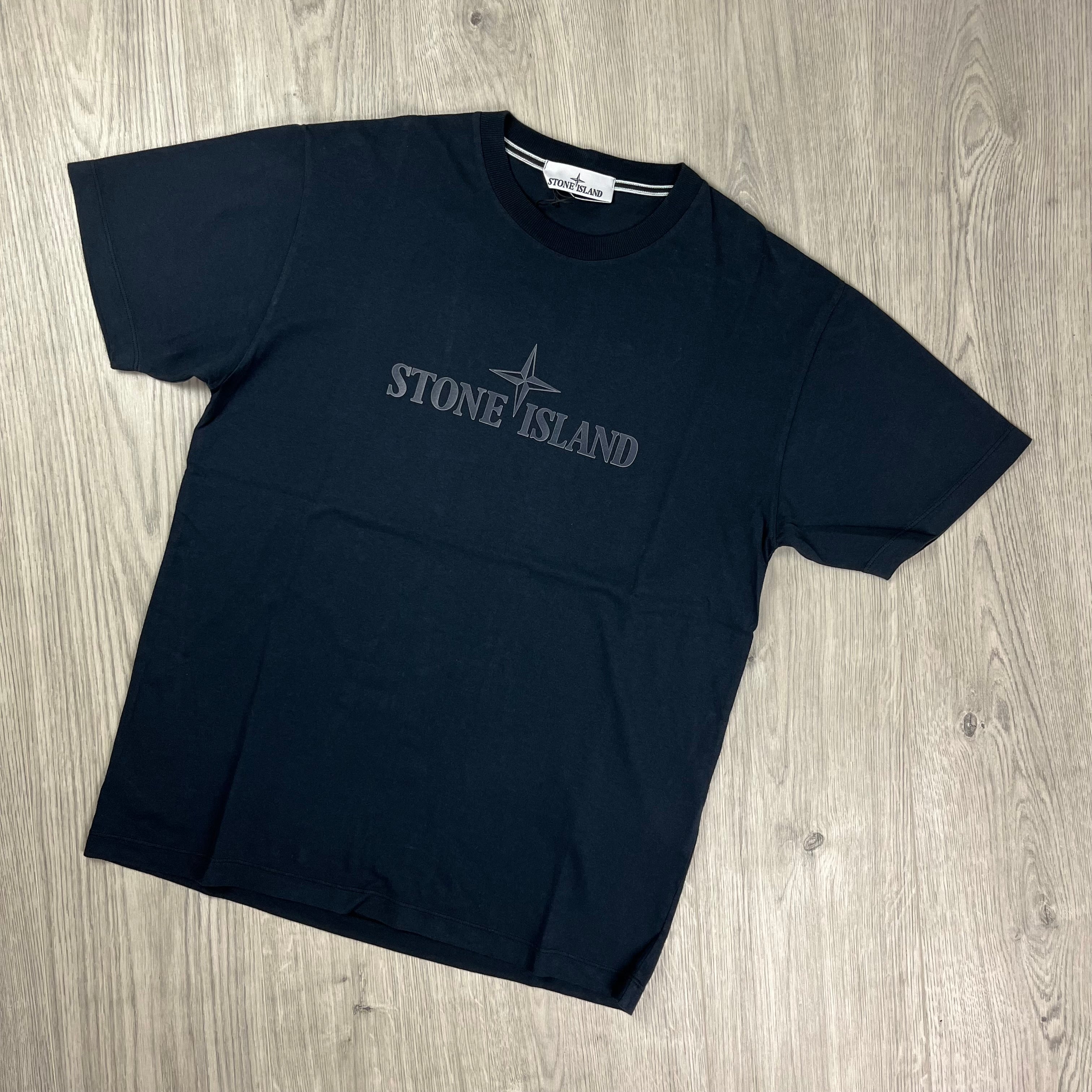 Stone Island 'Institutional Three' T-shirt in Navy Blue. On sale at Open Attire.