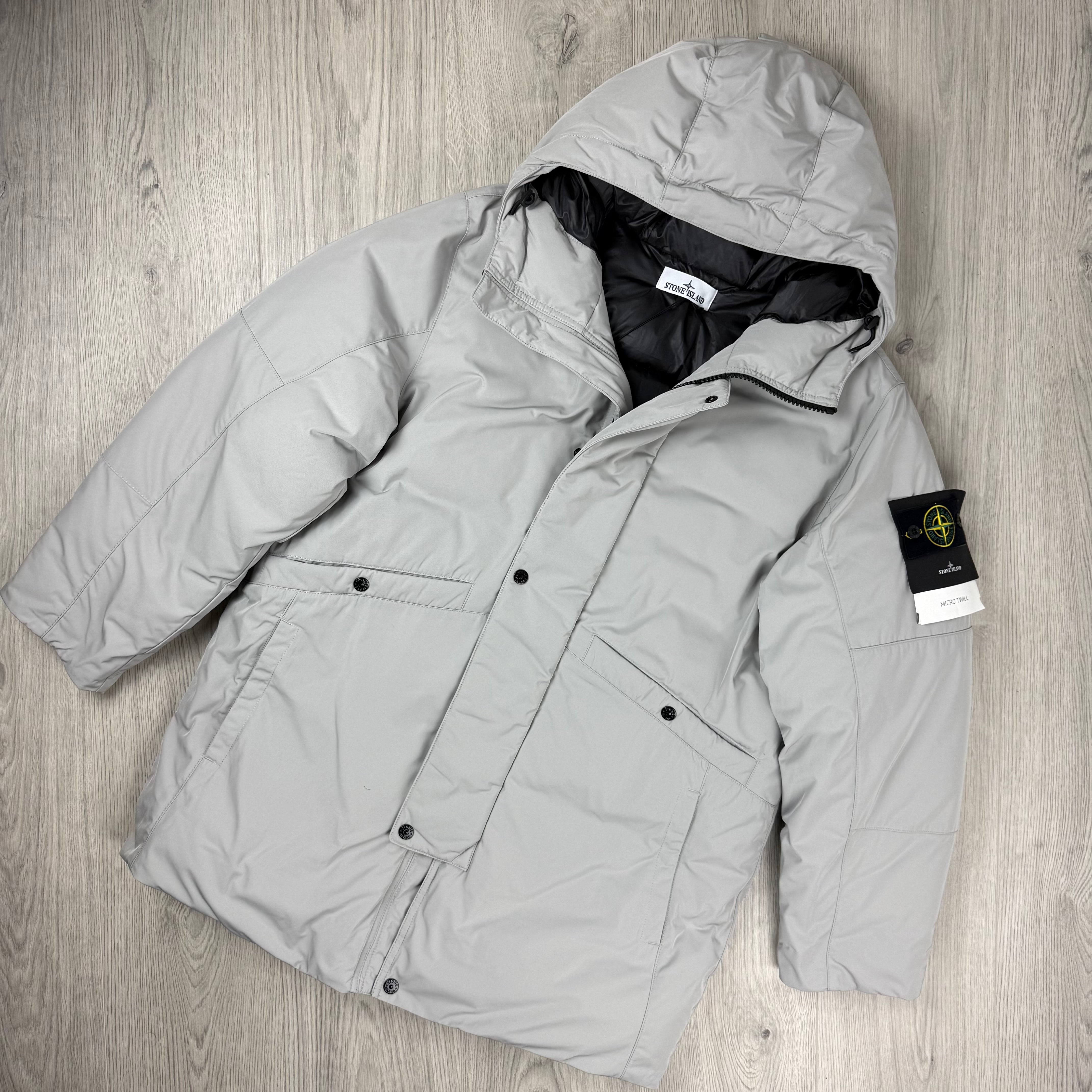 Stone Island Micro Twill Down Parka - Pearl Grey