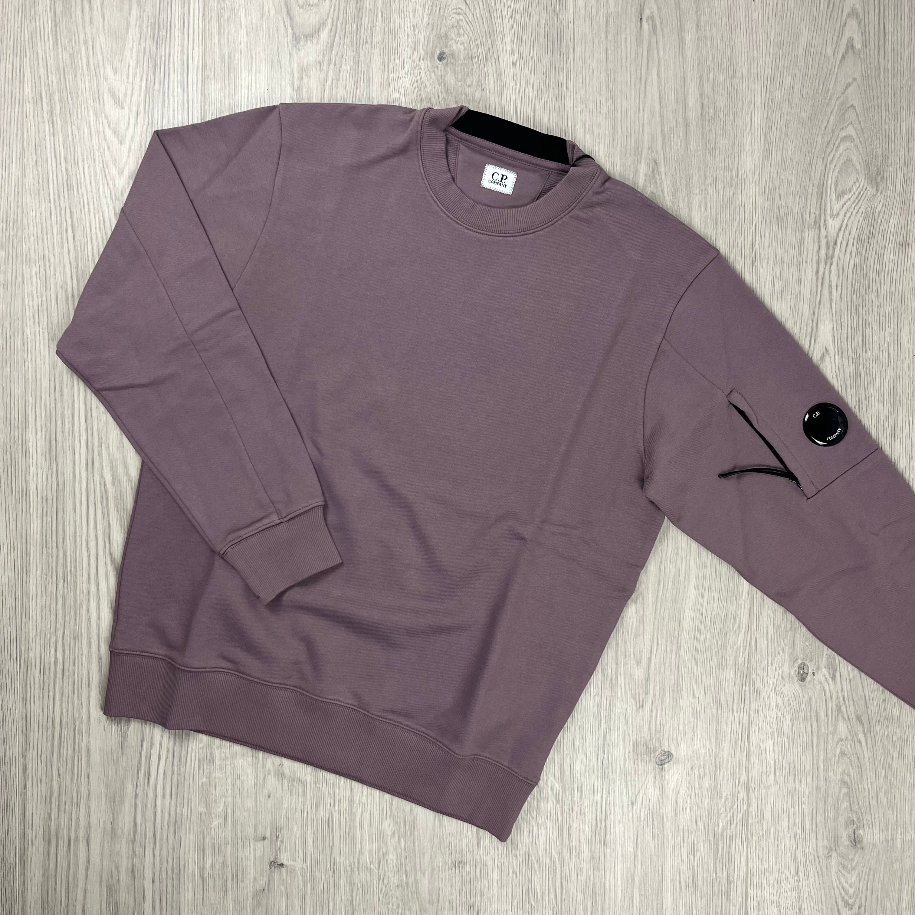 CP Company Raised Fleece Sweatshirt in Purple Dove. On sale at Open Attire. 
