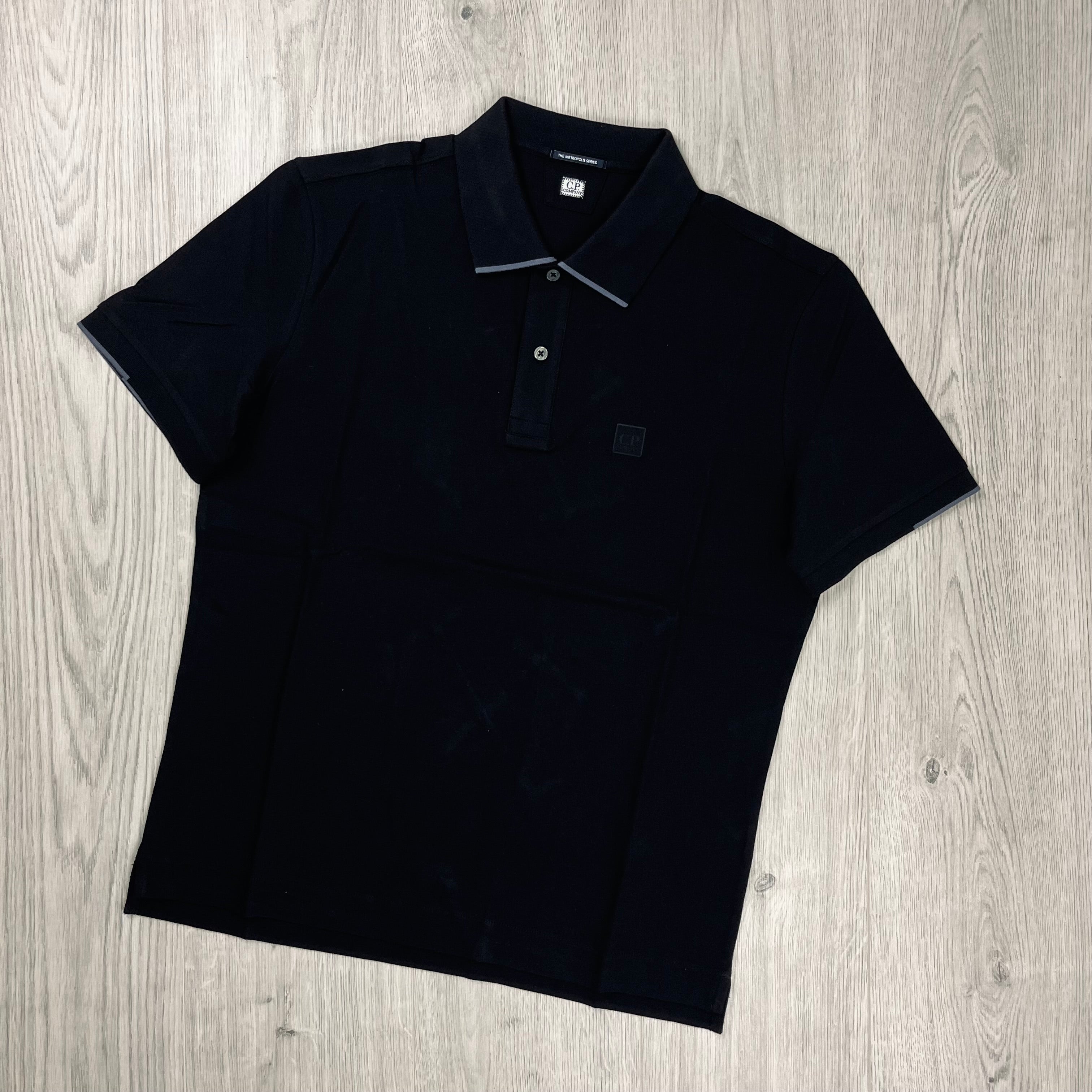 CP Company Metropolis Polo Shirt in Black. On sale at Open Attire.