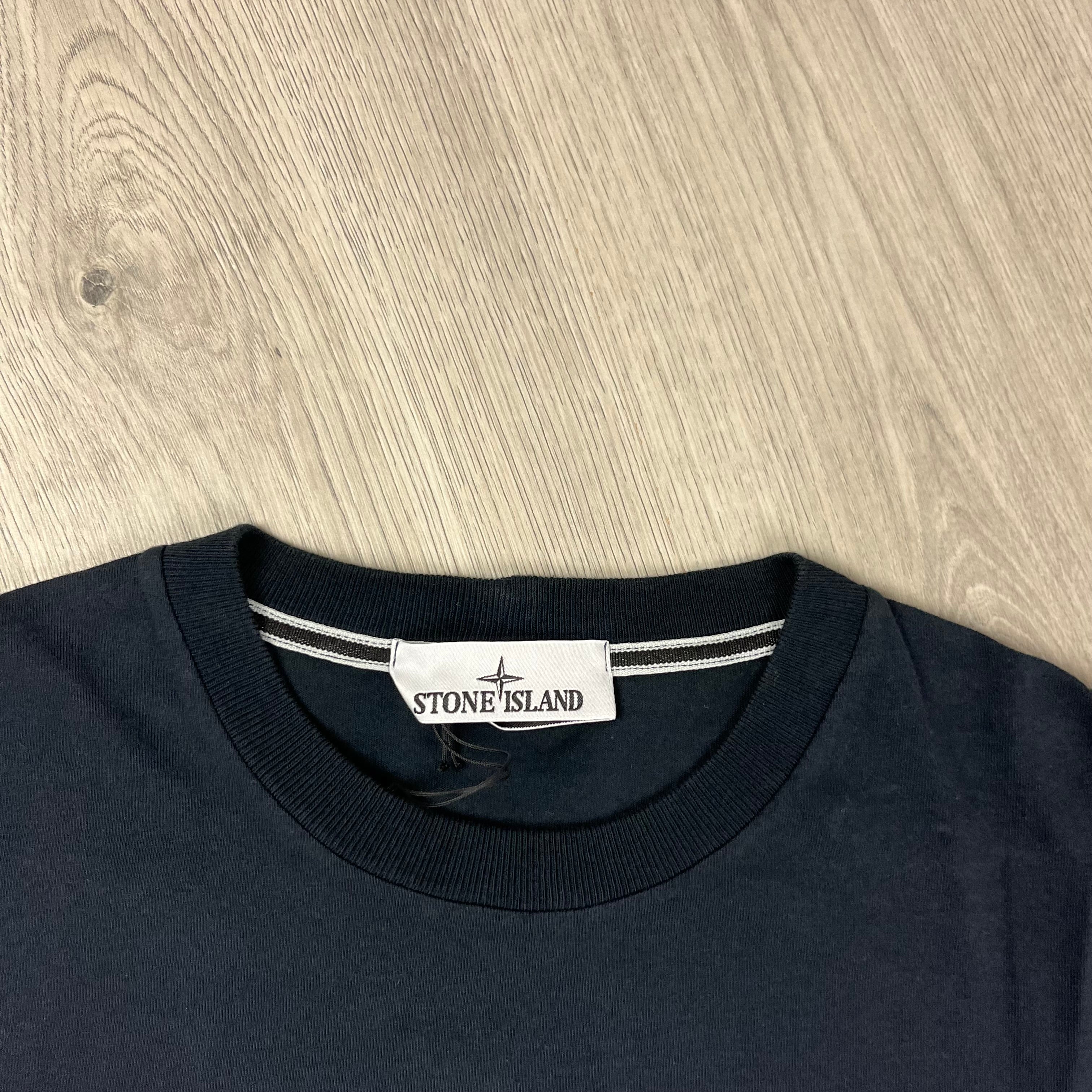 Stone Island 'Institutional Three' T-shirt in Navy Blue. On sale at Open Attire.