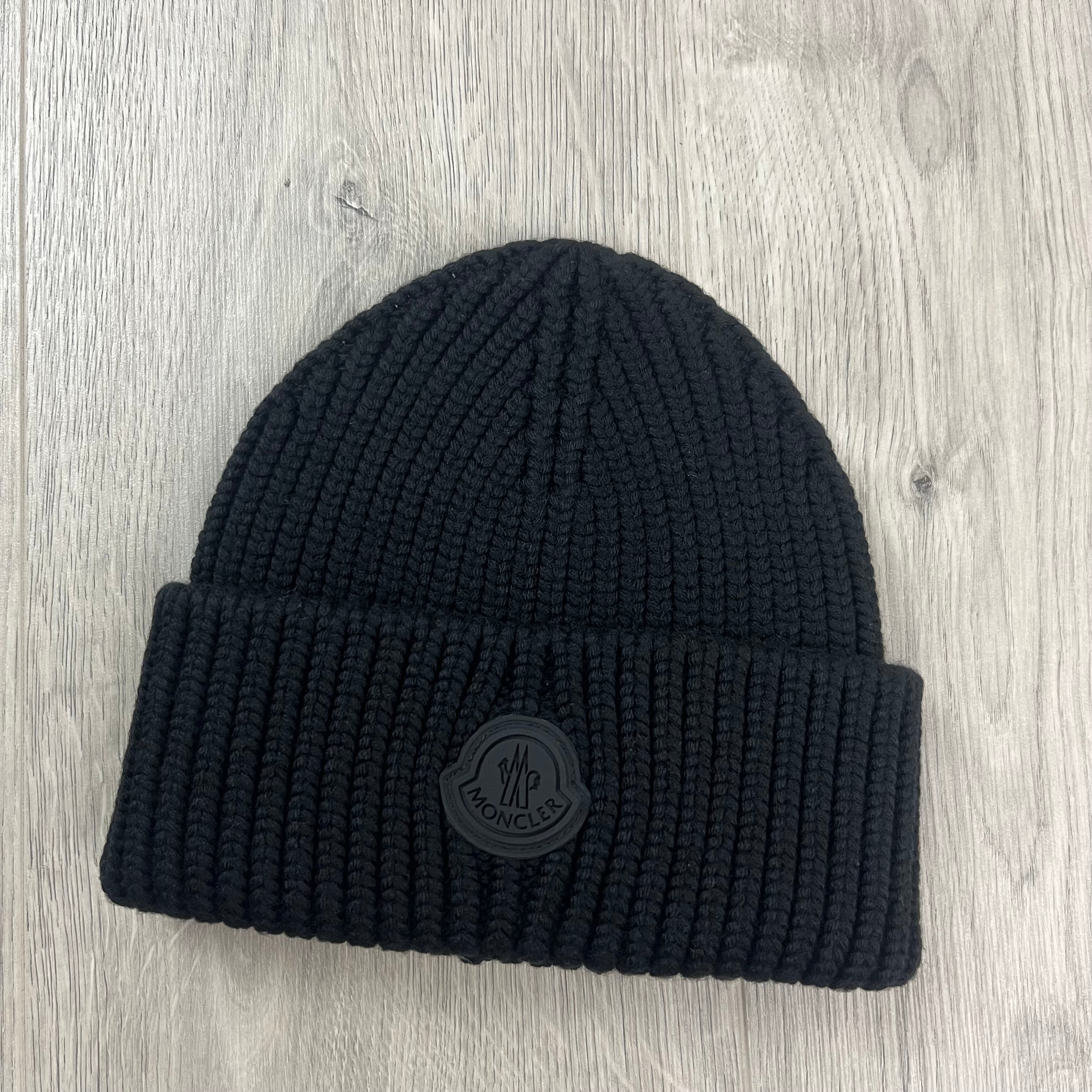 Moncler Wool Beanie in Black. On sale at Open Attire.