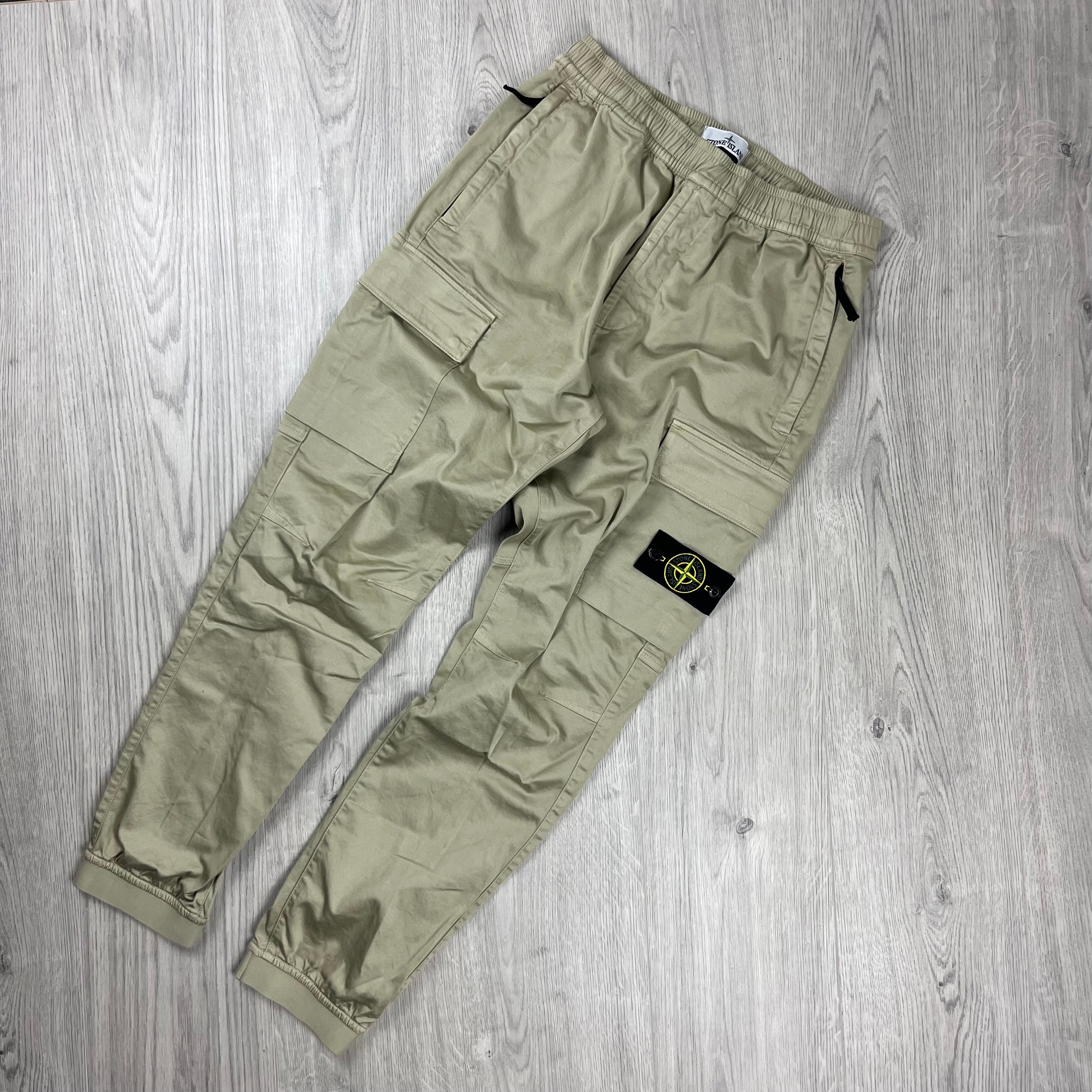 Stone Island Tapered Fit Cargo Trousers in Sand. On sale at Open Attire.