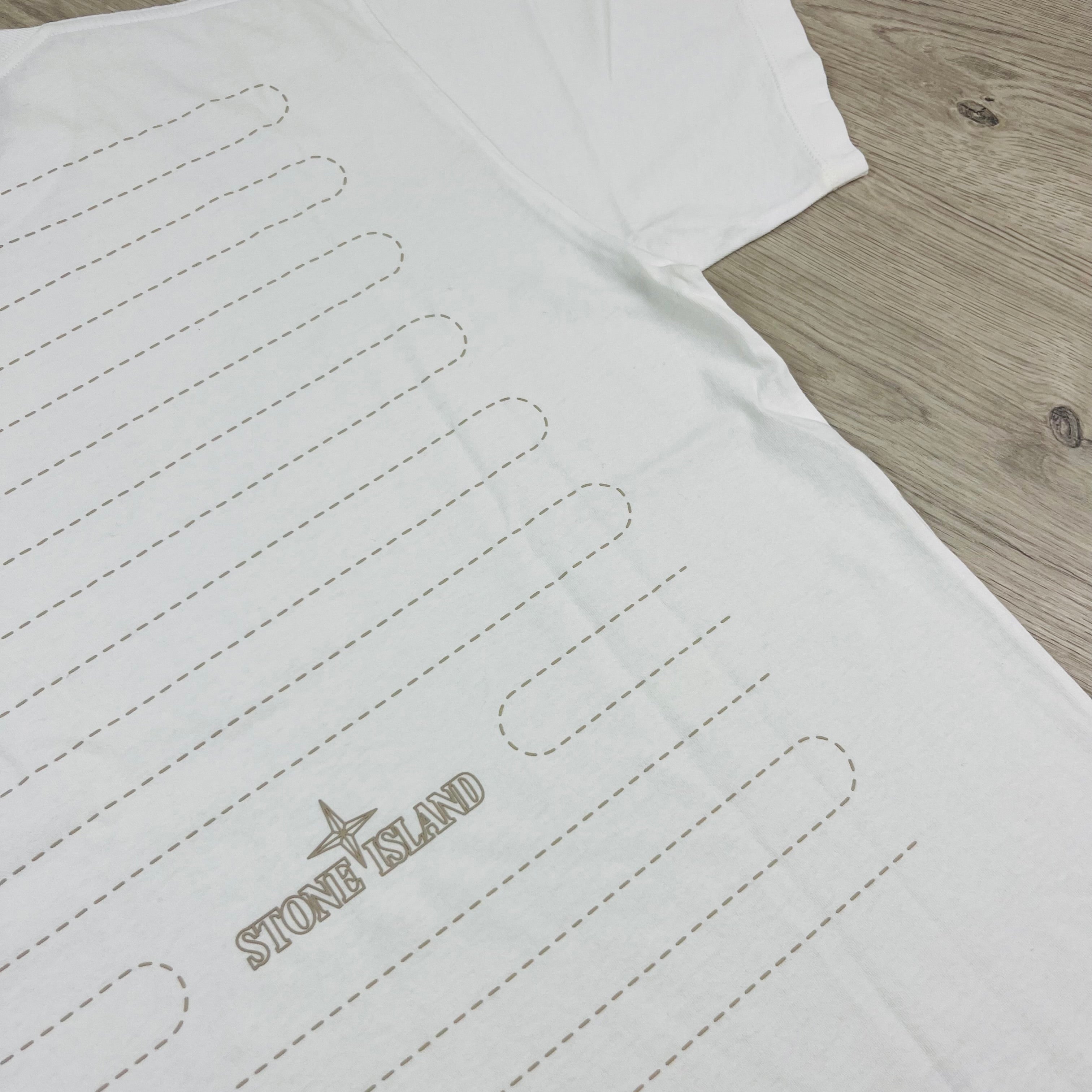 Stone Island 'Seasonal Quilting One' T-shirt in White. On sale at Open Attire.