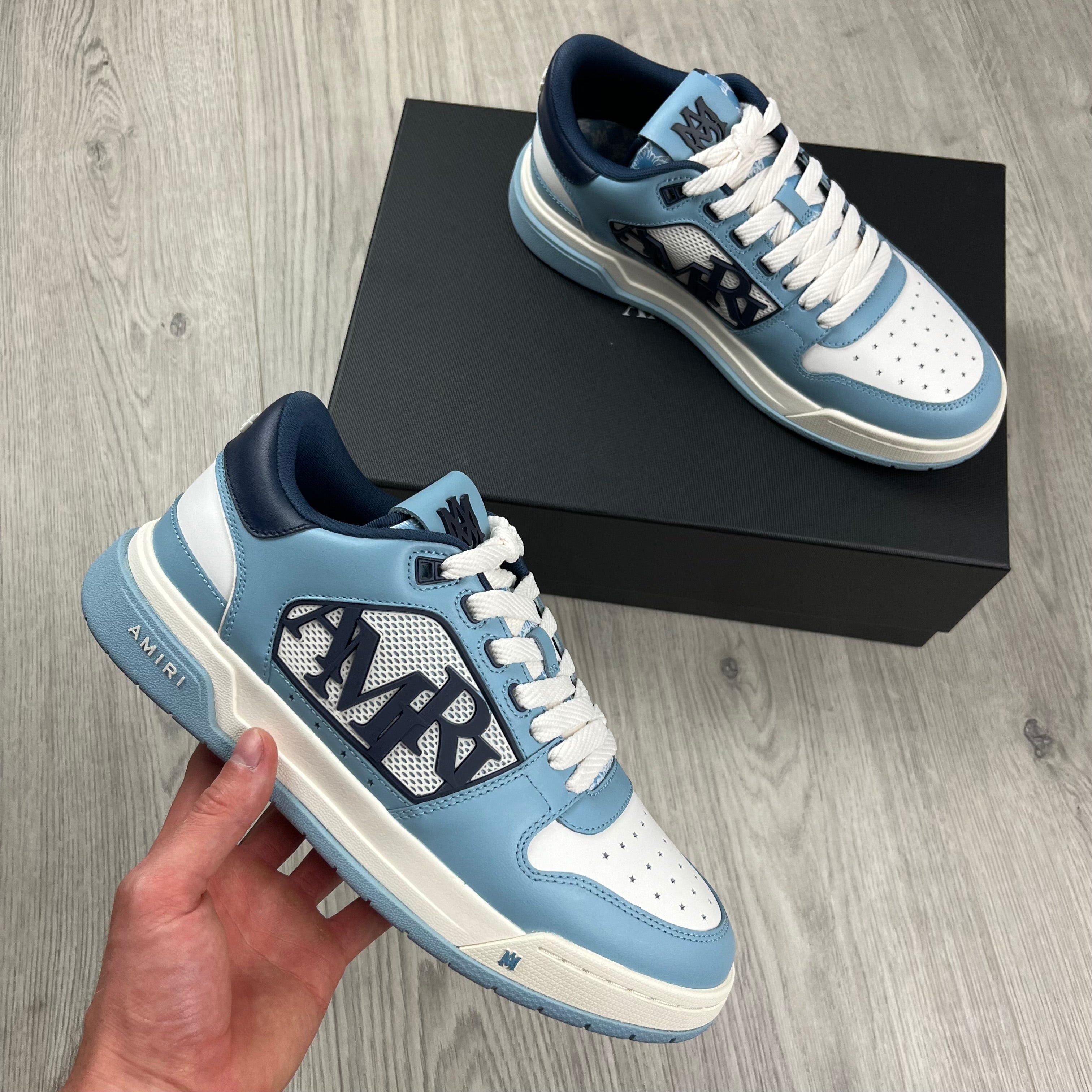 Men's Amiri Classic Low Sneakers in Ocean Sky. On sale at Open Attire.