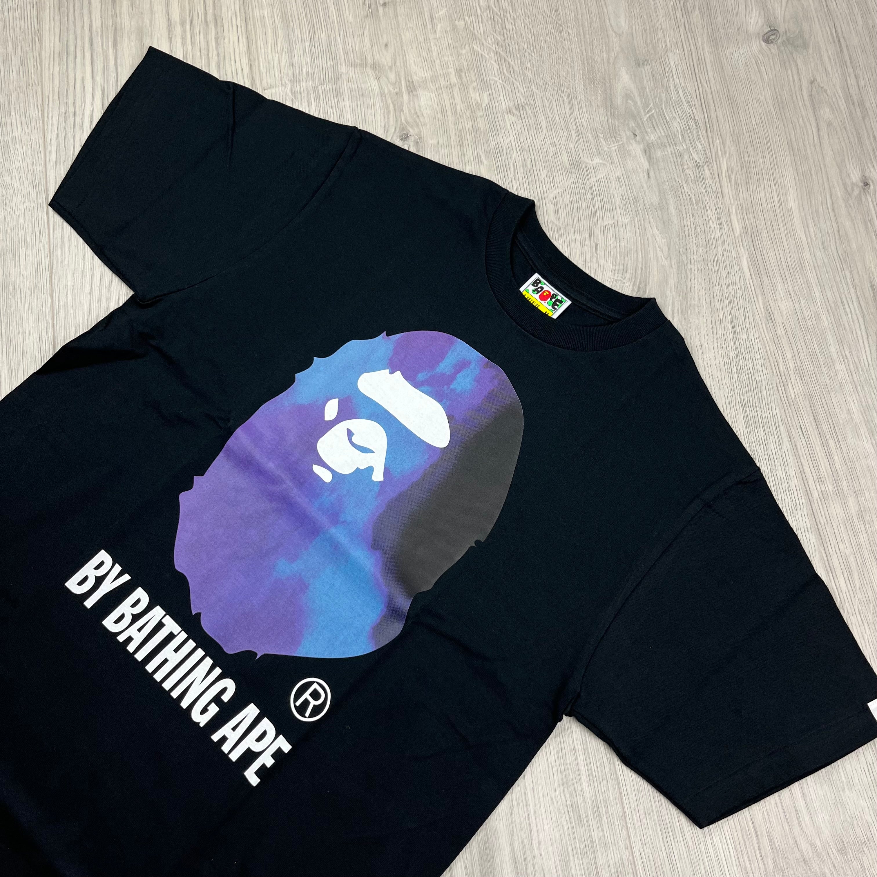 A Bathing Ape 'Ape Head' Tie Dye Camo T-Shirt in Black. On sale at Open Attire.