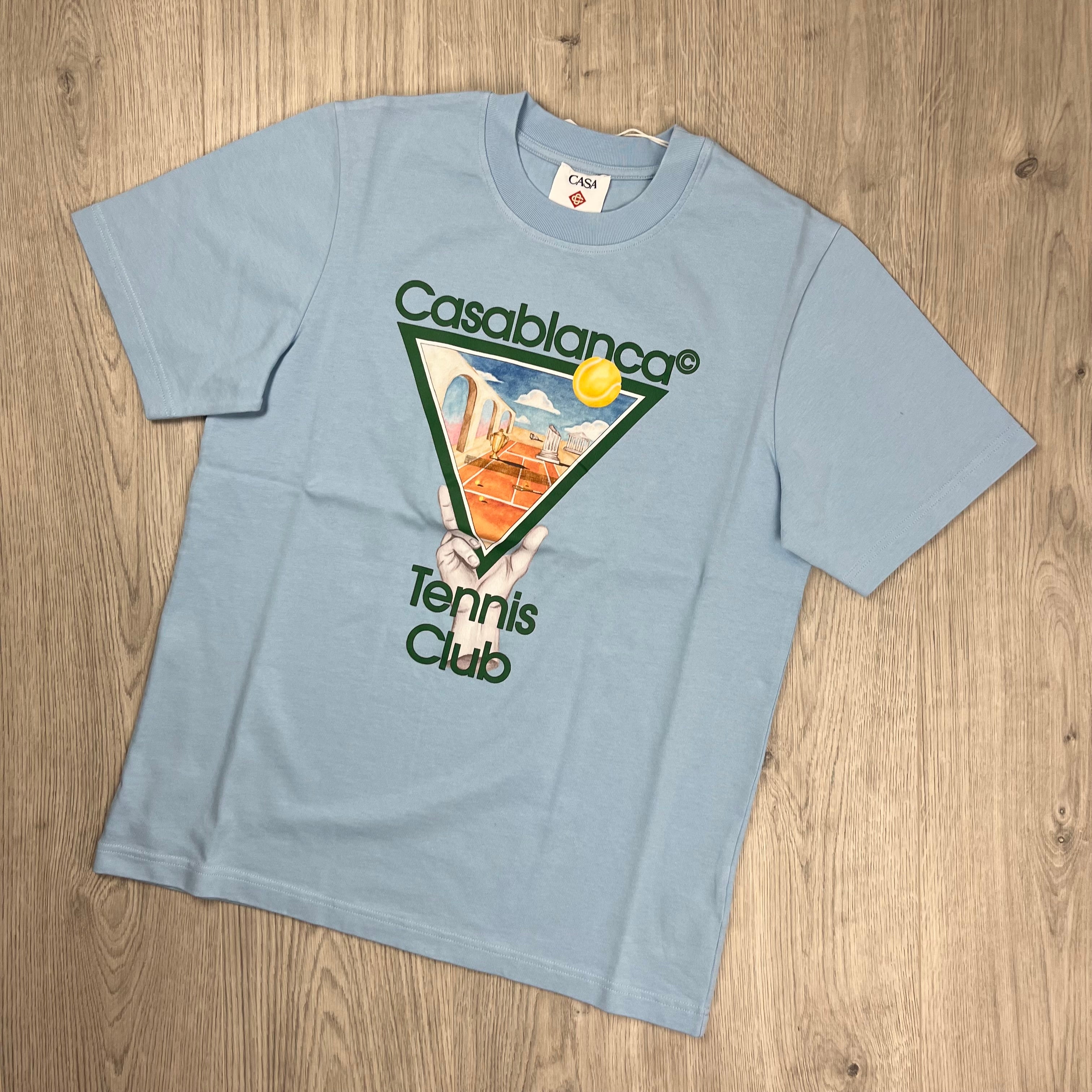 Casablanca Metaphysical Tennis T-Shirt in Blue. On sale at Open Attire.