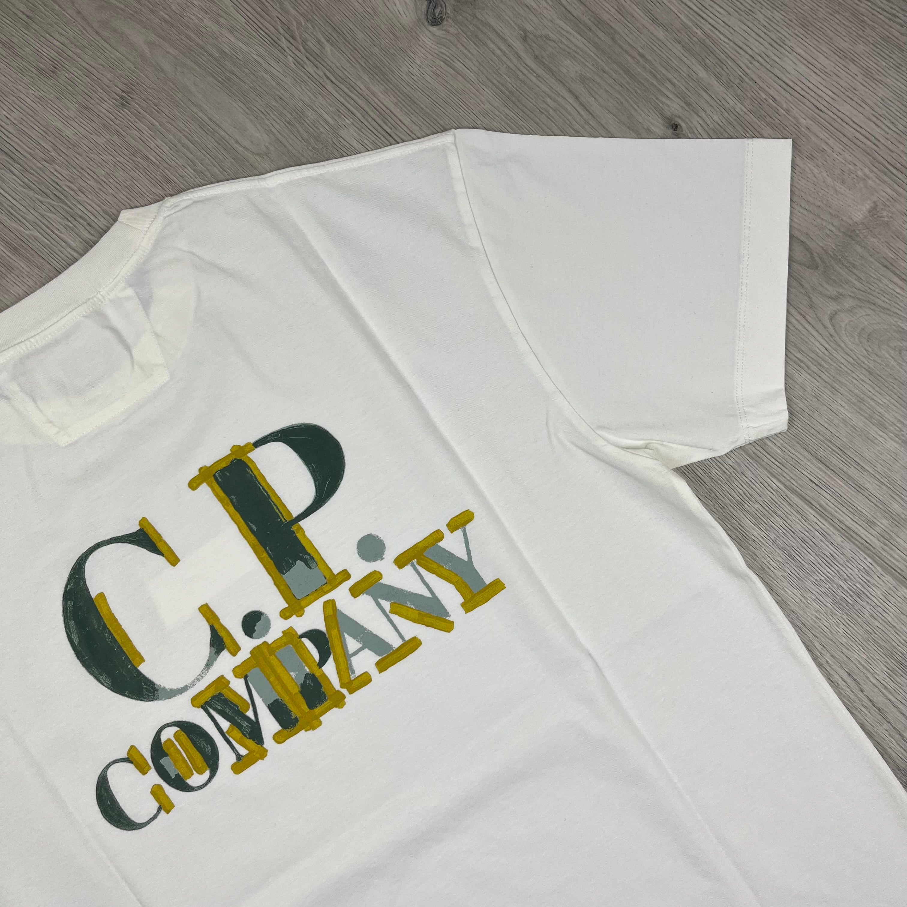 CP Company Blurred Logo T-Shirt in Gauze White. On sale at Open Attire.