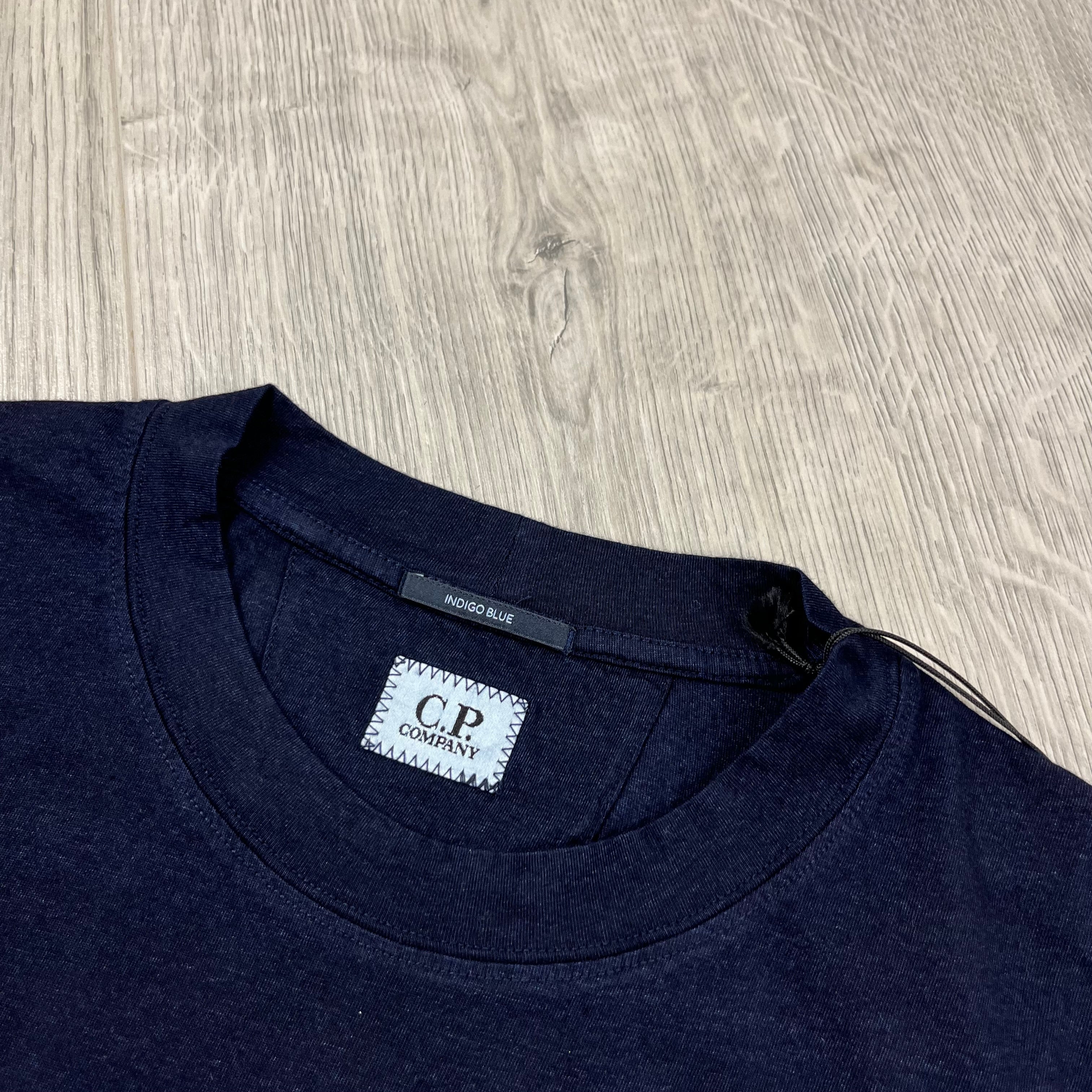 CP Company Embroidered British Sailor T-Shirt in Indigo Blue Denim. On sale at Open Attire.