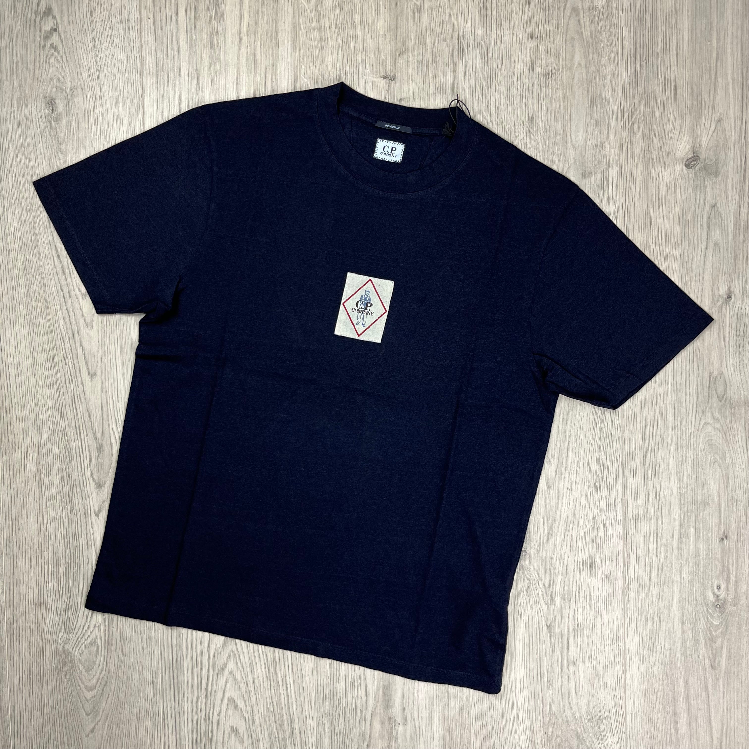 CP Company Embroidered British Sailor T-Shirt in Indigo Blue Denim. On sale at Open Attire.